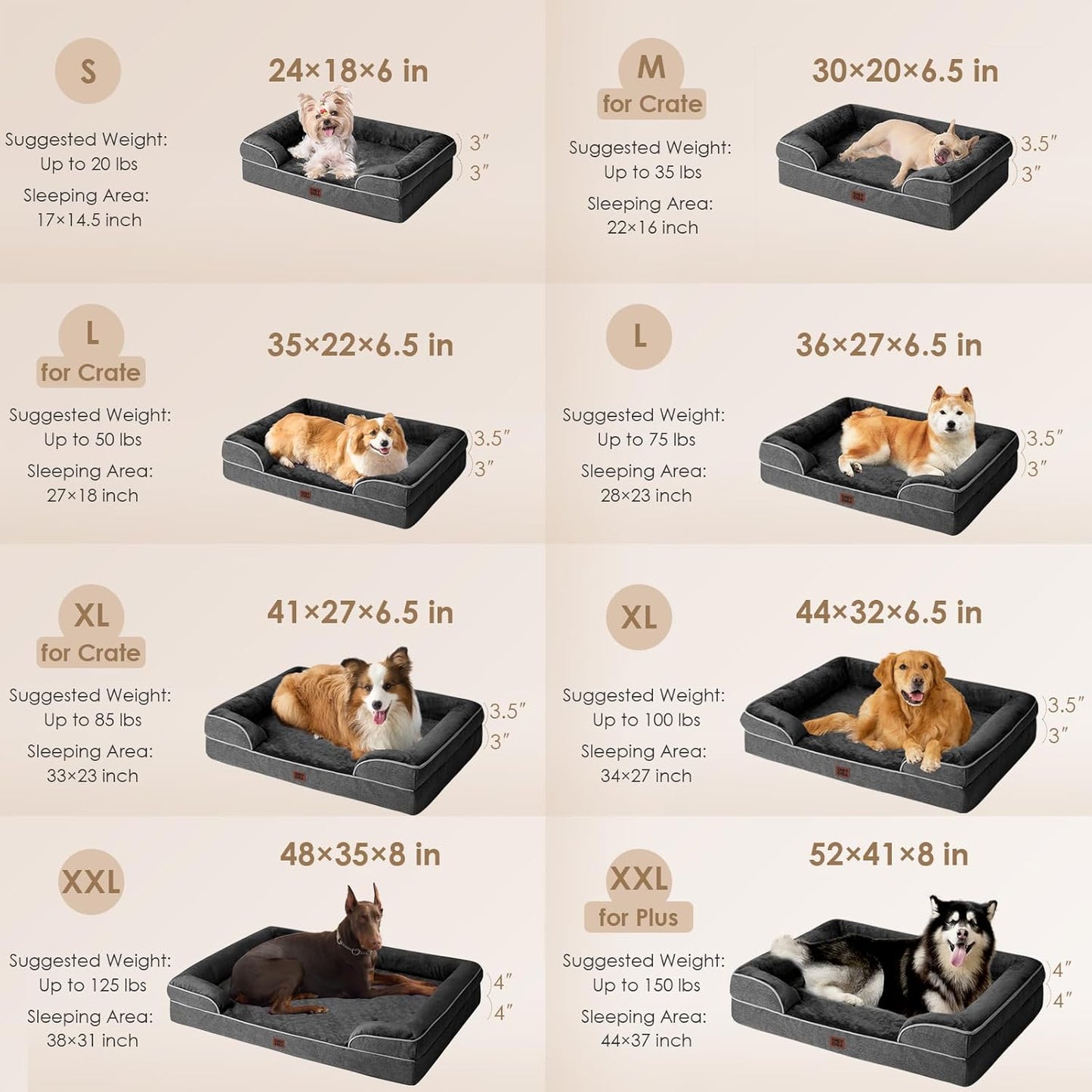 EHEYCIGA Orthopedic Dog Bed for Medium Dogs, Waterproof Memory Foam Medium Pet Beds with Sides, Non-Slip Bottom and Egg-Crate Foam Dog Couch Bed with Washable Removable Cover, Dark Grey