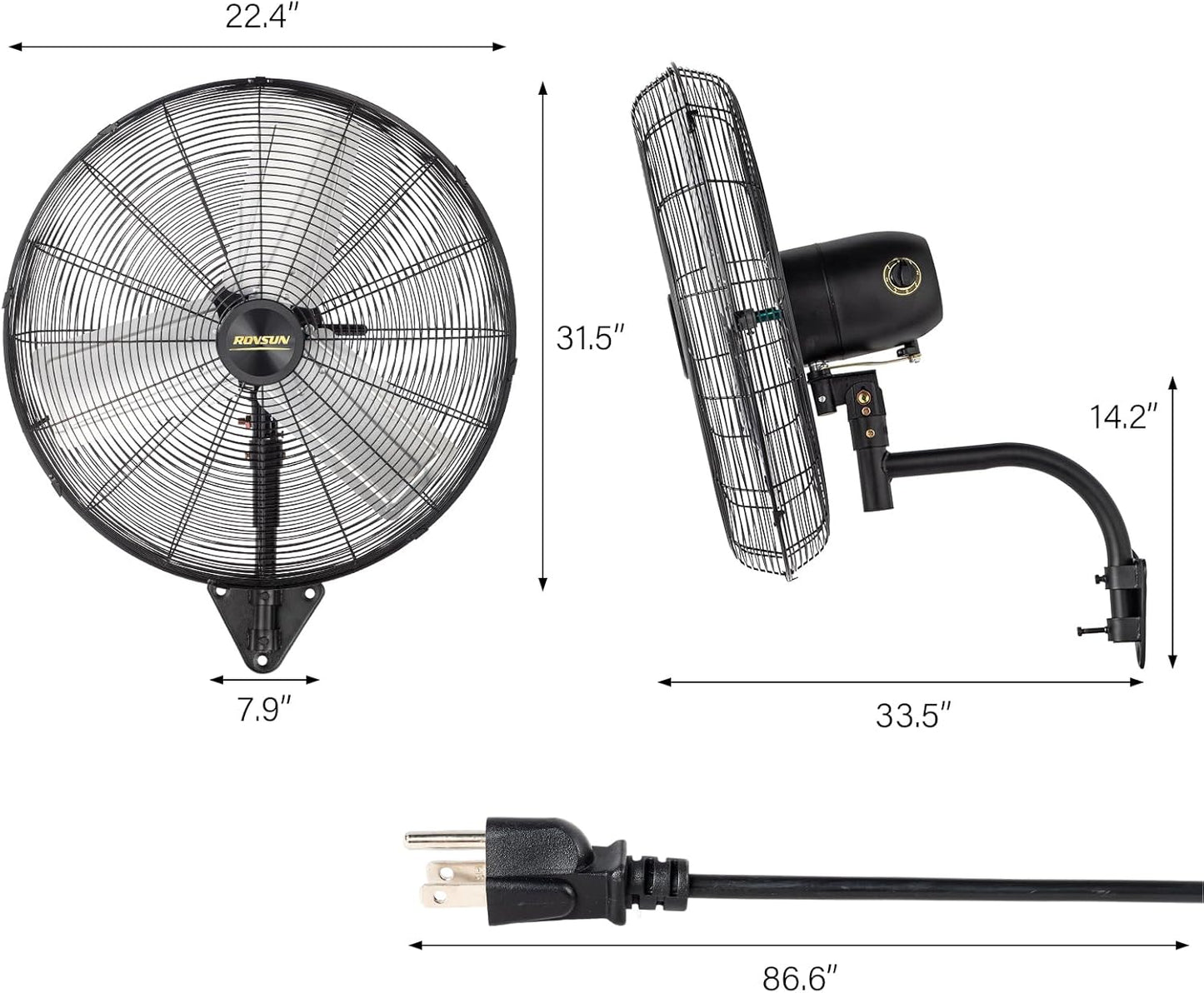 ROVSUN 30 Inch Industrial Wall Mounted Fan, Max 10600 CFM High Velocity Wall MountFan w/ 3 Speed Settings, Aluminum Blade & Dual Ball Bearing Motor, for Garage, Gym, Piano