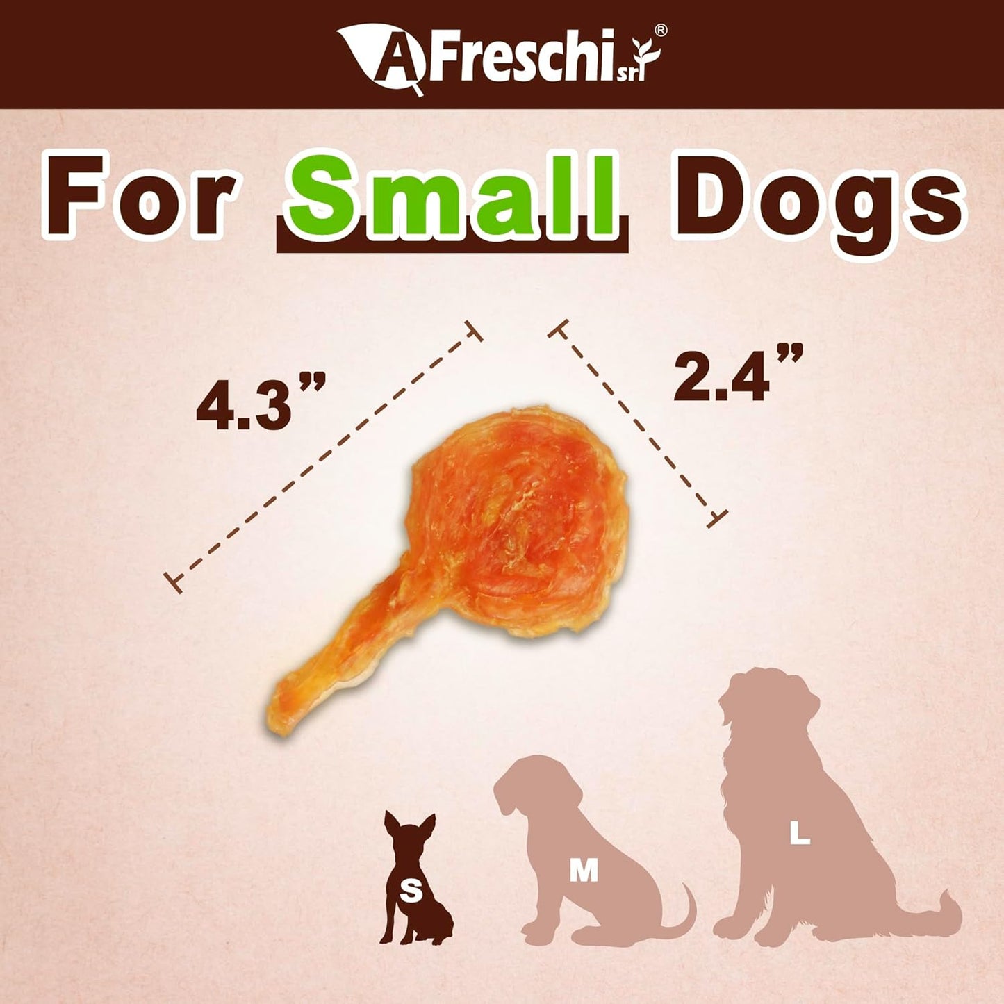 AFreschi Turkey Tendons for Dogs, USA-Sourced, Healthy Dog Treats, Rawhide-Free Puppy Chews, Long Lasting, All Natural, Hypoallergenic Dog Treats for Small Breeds, 4 Count Pack Lollipop (S)