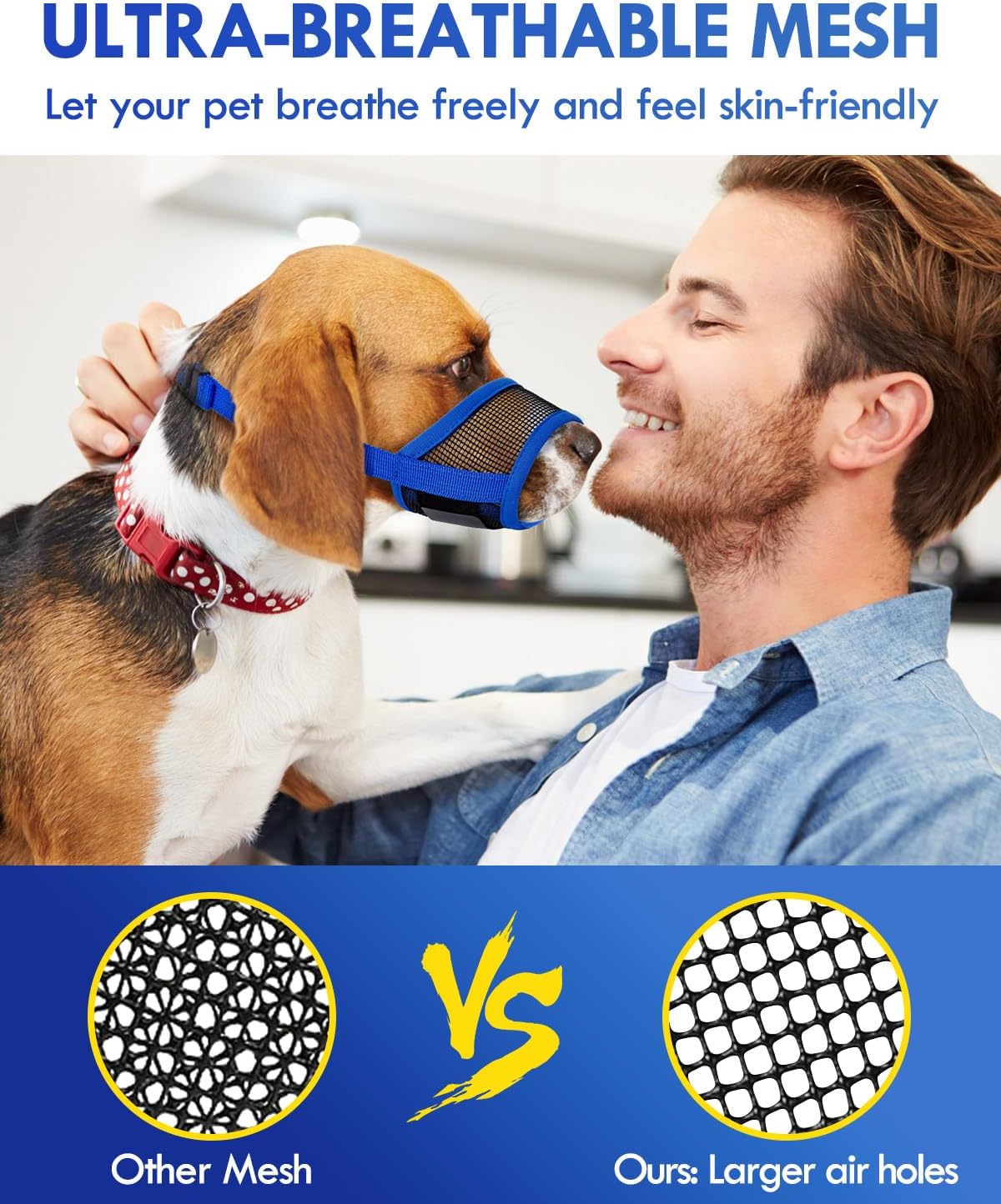 Dog Muzzle, Soft Air Mesh Muzzle for Small Medium Large Dogs Anti Biting Barking Chewing, Breathable Drinkable Adjustable Loop Pets Muzzle for German Shepherd Husky Labrador Retriever (Blue,S)