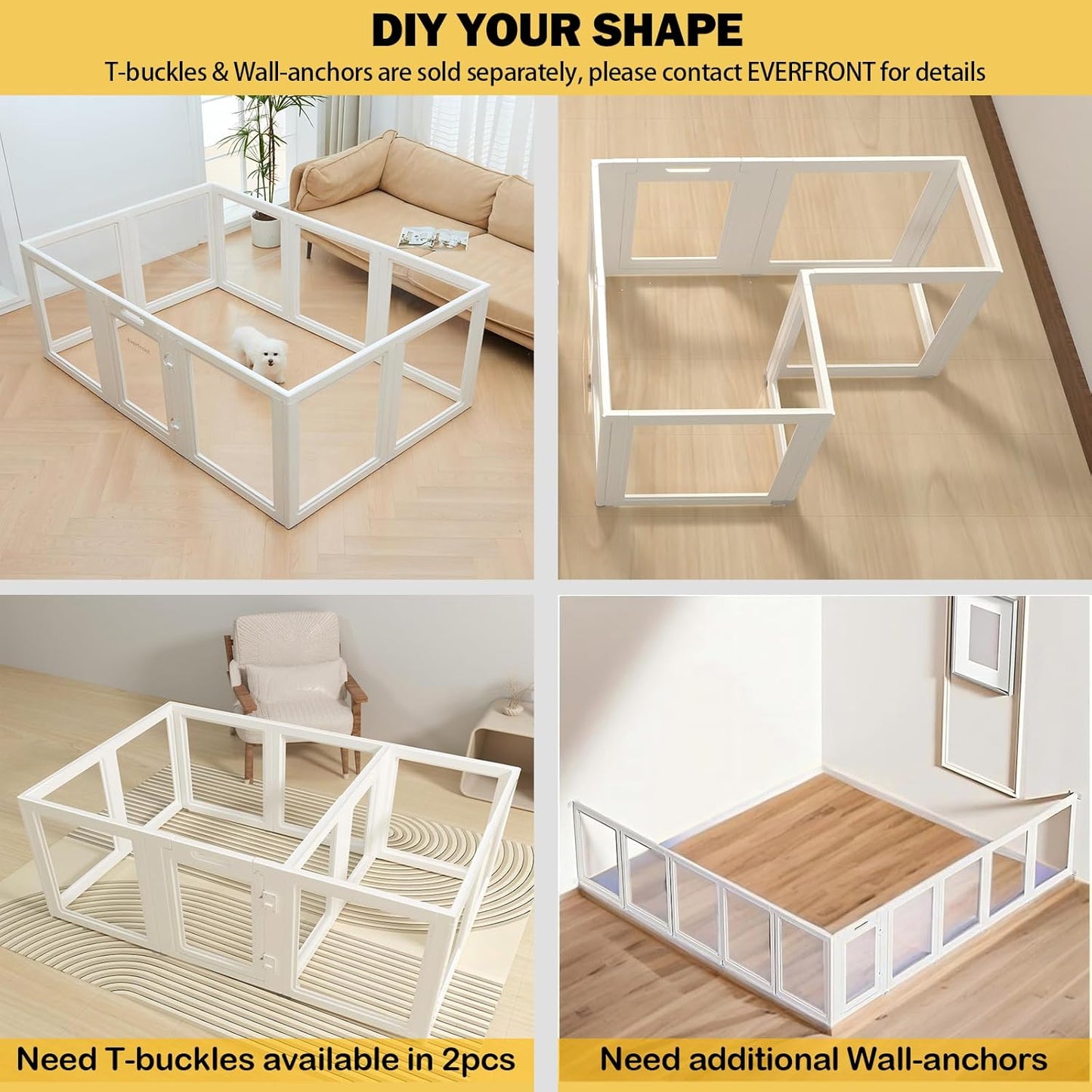 Clear Acrylic Plastic Dog Playpen - Clear Dog Play Pen - Easy Assemble Acrylic Dog Playpen - Puppy Playpen, Cat Playpen, Small Animal Playpen, Dog Play Pen Indoors (White, 30.3" H, 10PCS)