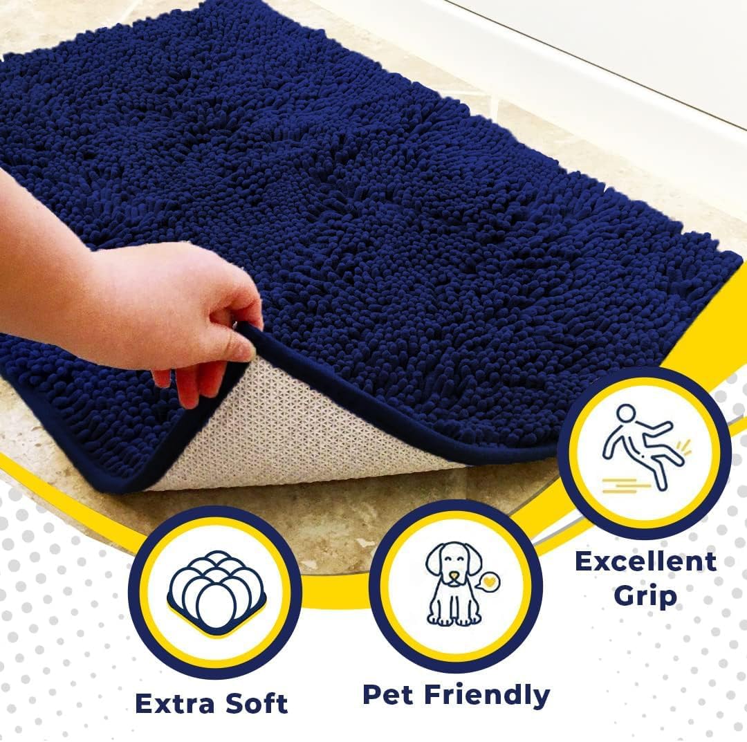 Muddy Mat® Shown on TV – Super Absorbent Door Mat Indoor, Microfiber Quick Dry Chenille Entryway Rug, Non-Slip Front Door Mat, Indoor Mats for Entryway, Machine Washable Pet Rug, Navy Blue 24"x36"