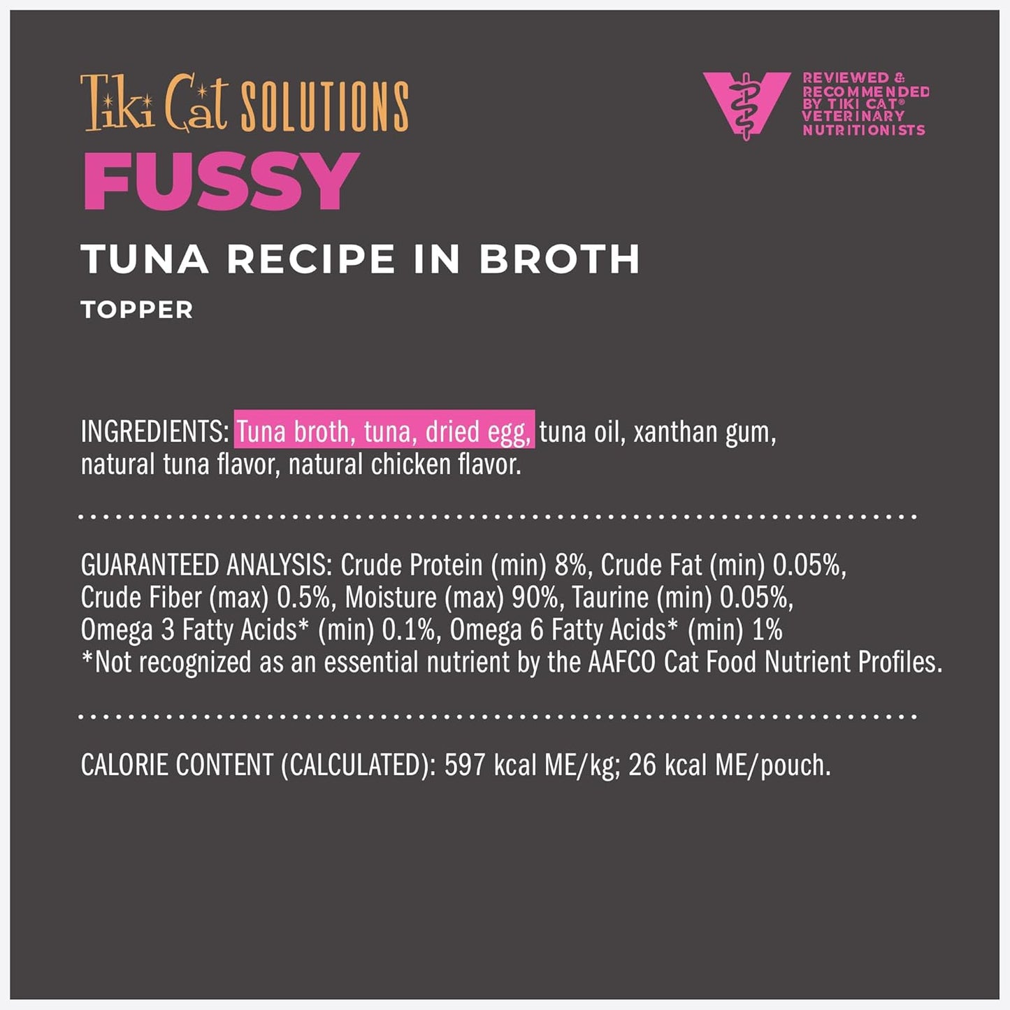 Tiki Cat Solutions Topper Multipack, Fussy, Tuna Recipe in Broth, 1.5 oz. Pouch (12 Count)