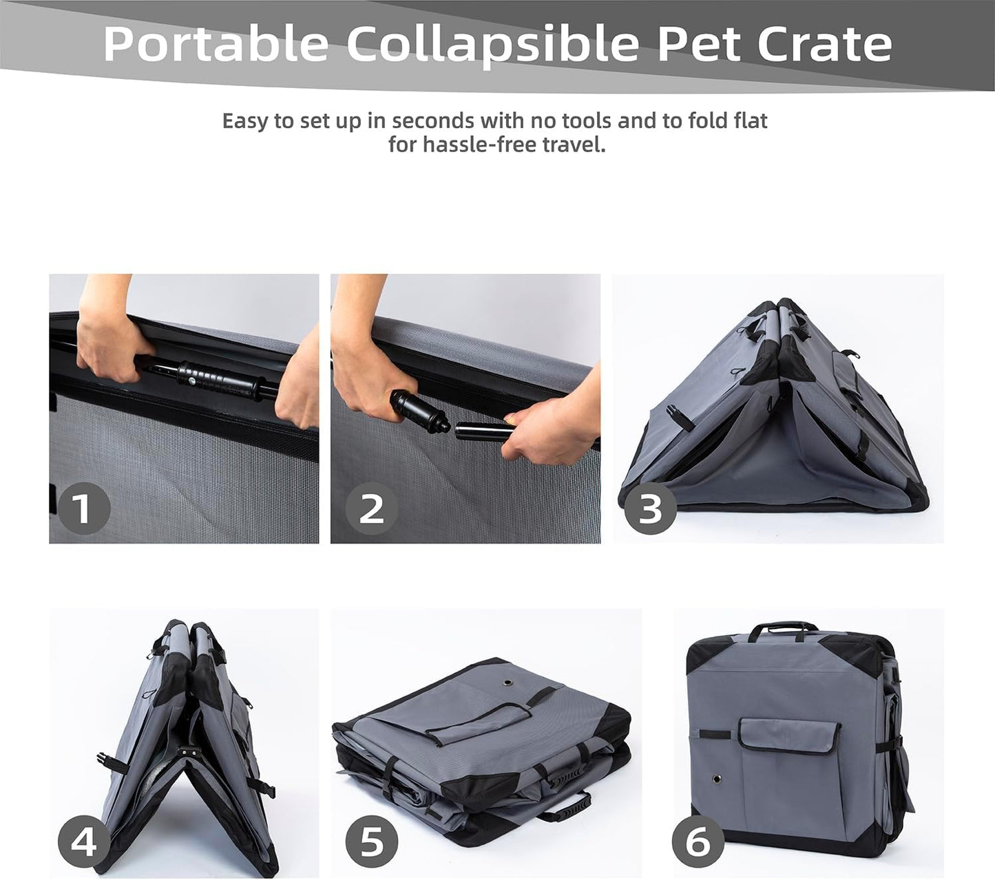 Pettycare 26 Inch Collapsible Dog Crate with Curtains Travel Dog Crate for Airflow and Calm Soft Pet Kennel with Portable Bag and More Chew Proof Mesh Indoor & Outdoor Grey 4 Door Curtains