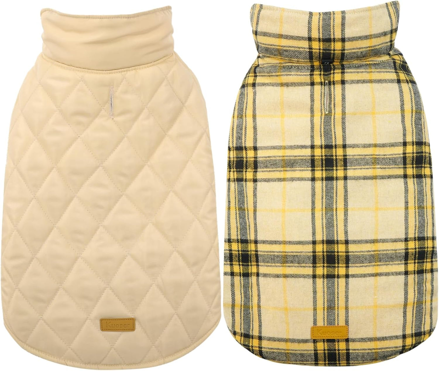 Kuoser Waterproof Dog Coat, Reversible Dog Jacket for Small Dogs, Adjustable Durable Doggie Winter Coat Warm Cozy Puppy Cold Weather Apparel from Small to Large Breed, Yellow S