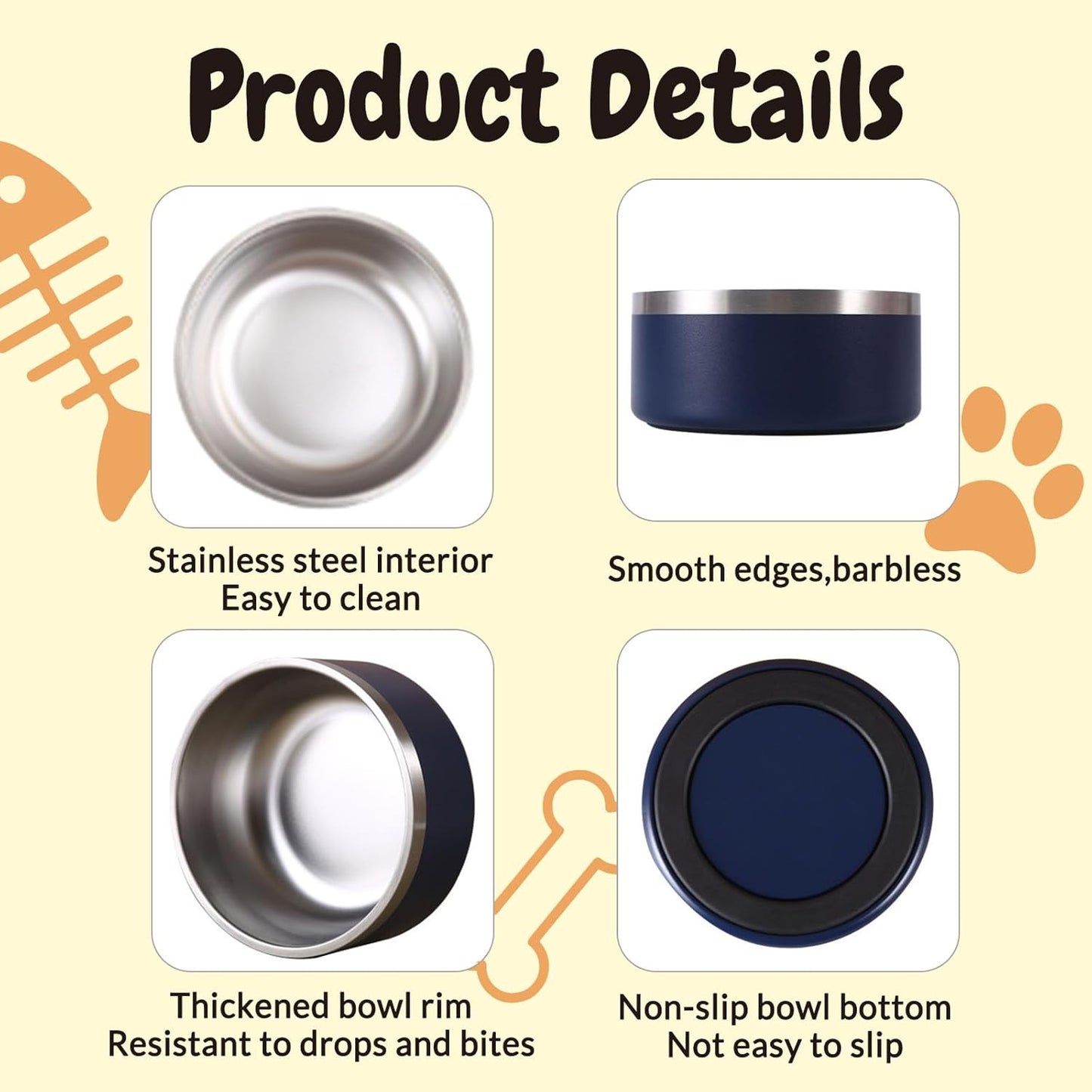 18OZ Personalized Dog Bowl Laser Engraved Custom Pet Name 18/32/42/64 oz No Slip Stainless Steel Insulated Bite-Resistant Food Water Dishes-Light Blue