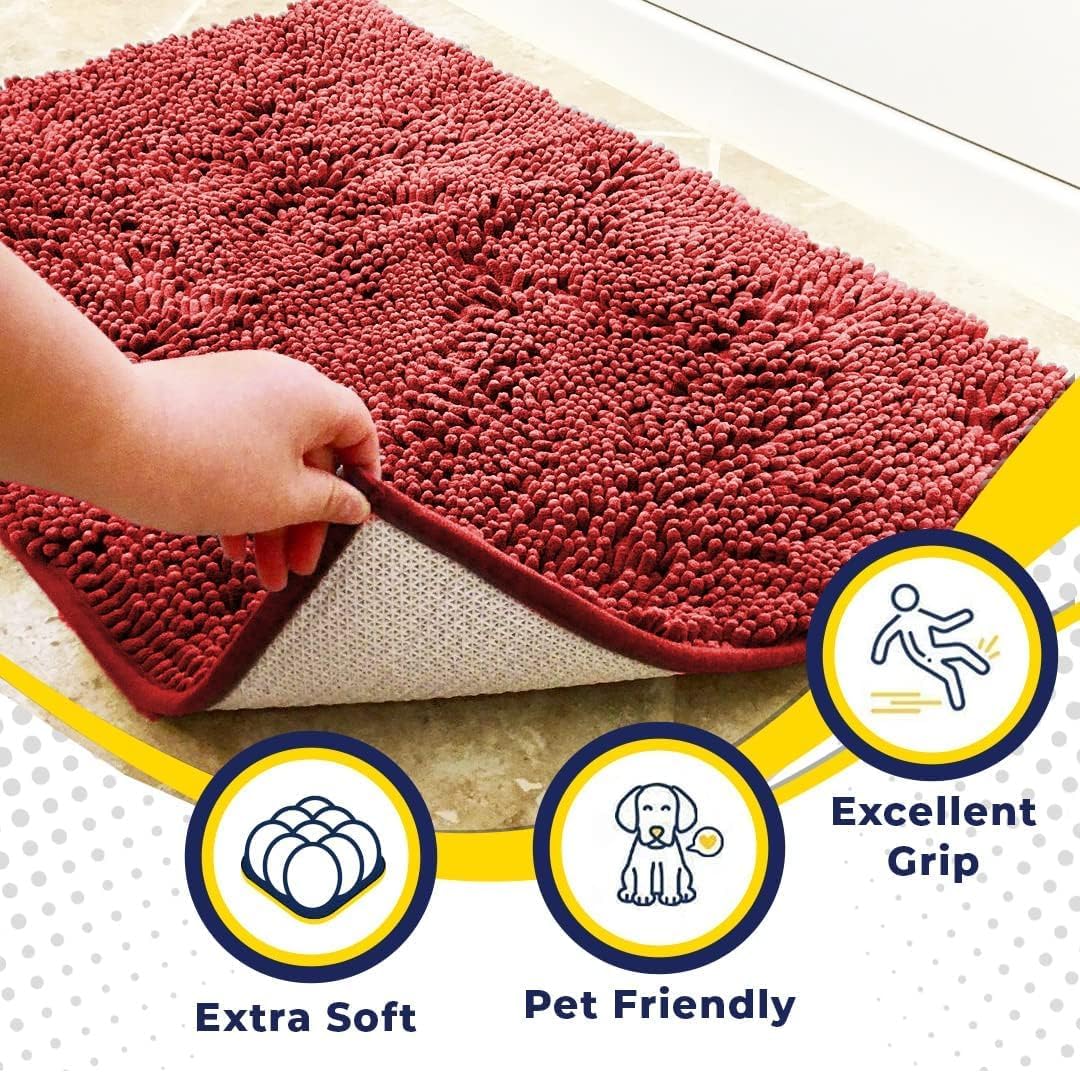 Muddy Mat® Shown on TV – Super Absorbent Microfiber Dog Door Mat for Muddy Paws, Non-Slip Washable Pet Rug, Quick Dry Chenille Entryway Carpet, Machine Washable Indoor Outdoor mat, Red 35"x24"