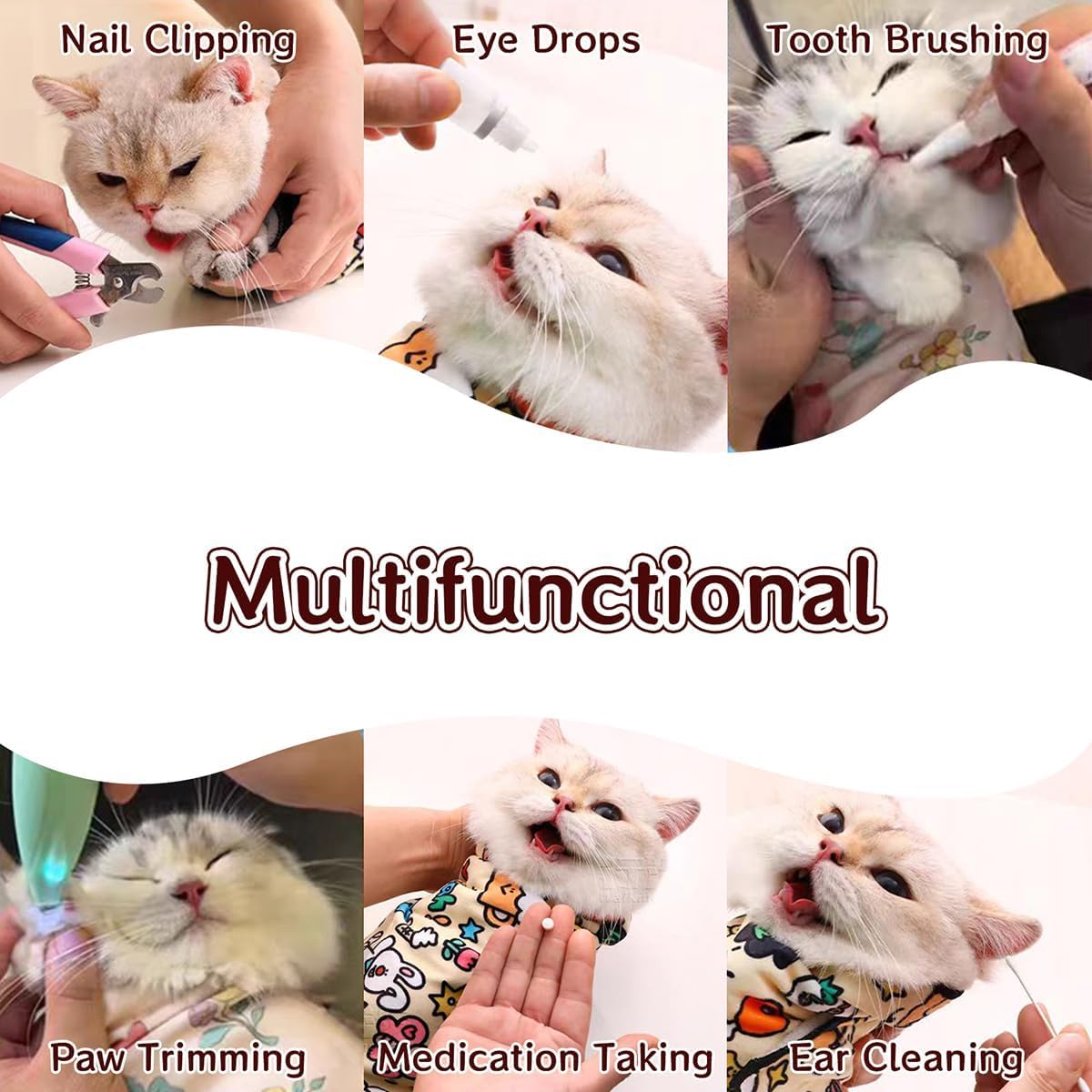 MANON ROSA Cat Grooming Wrap – Self-Adherent Anti-Scratch Swaddle Restraint Bag for Nail Cutting, Medication, Multifunctional Care - Calm Cozy Burrito Papoose Pet Magic Blanket (M (Within 9.9lbs))