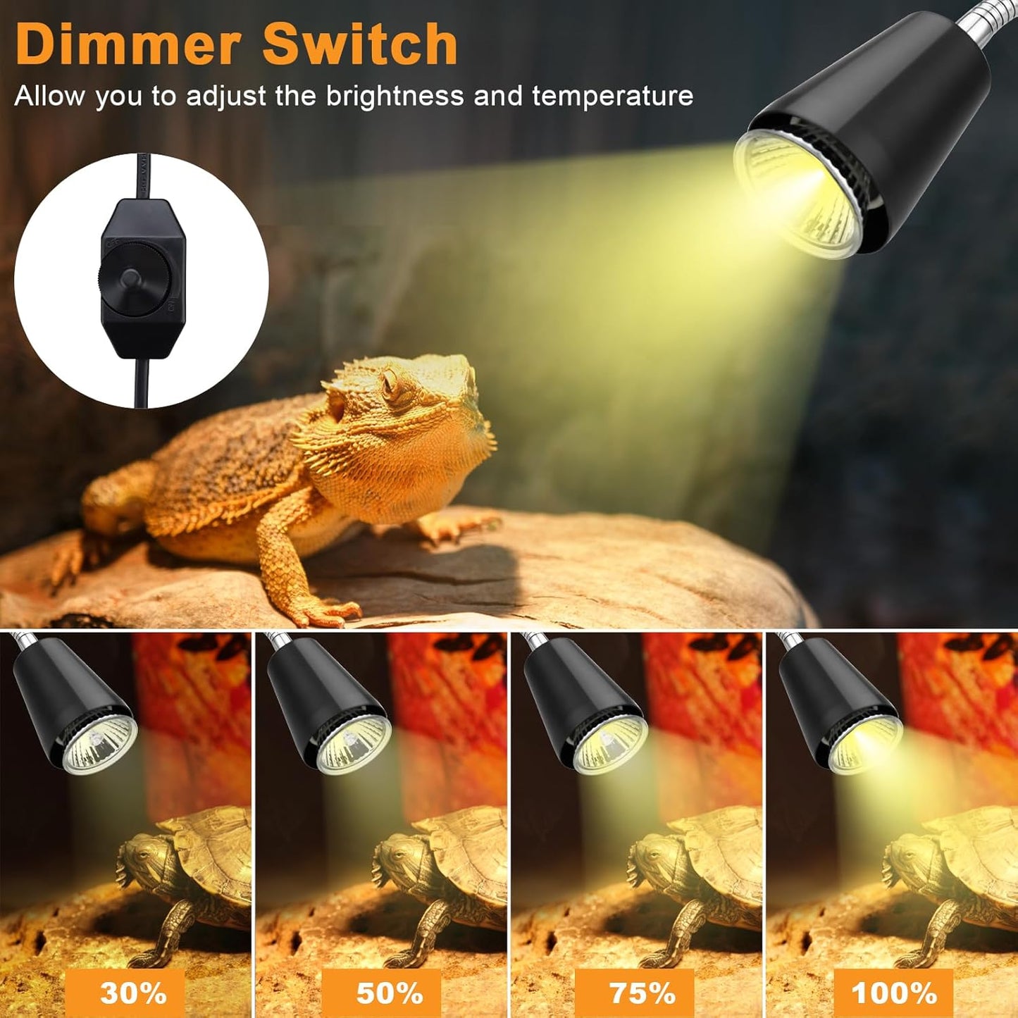 Reptile Heat Lamp Bulbs 110V, 2-Pack UVA/UVB Light for Turtles, 360° Rotatable Heating Lamp for Aquarium Terrarium, Aquatic Plants, Lizards and Snakes