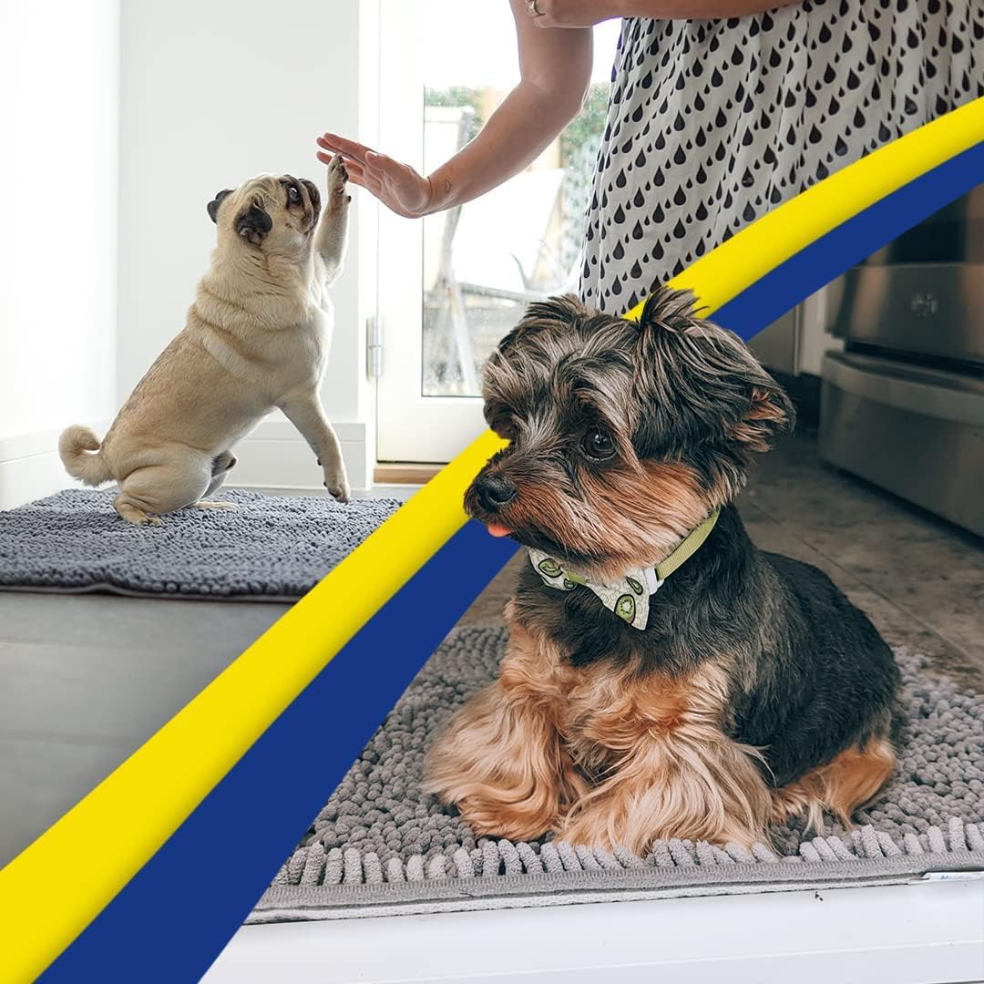 Muddy Mat® Original Dog Door Mat for Muddy Paws, Super Absorbent Microfiber, Non-Slip Washable Pet Rug, Quick Dry Chenille Entryway Carpet, Machine Washable Indoor Outdoor mat, Grey 24"x120"
