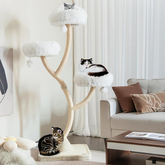 PETSITE 70" Tall Cat Tree, Cat Tower with Scratching Posts and Board, Multi-Level Cat Tower for Large Cats 20 lbs+ with 3 Cozy Perches and Dangling Balls, Modern Cat Tree for Indoor Cats Large Adult
