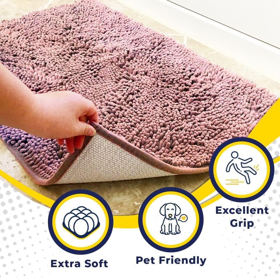 Muddy Mat® Shown on TV – Super Absorbent Door Mat Indoor, Microfiber Quick Dry Chenille Entryway Rug, Non-Slip Front Door Mat, Indoor Mats for Entryway, Machine Washable Pet Rug, Pink 24"x36"