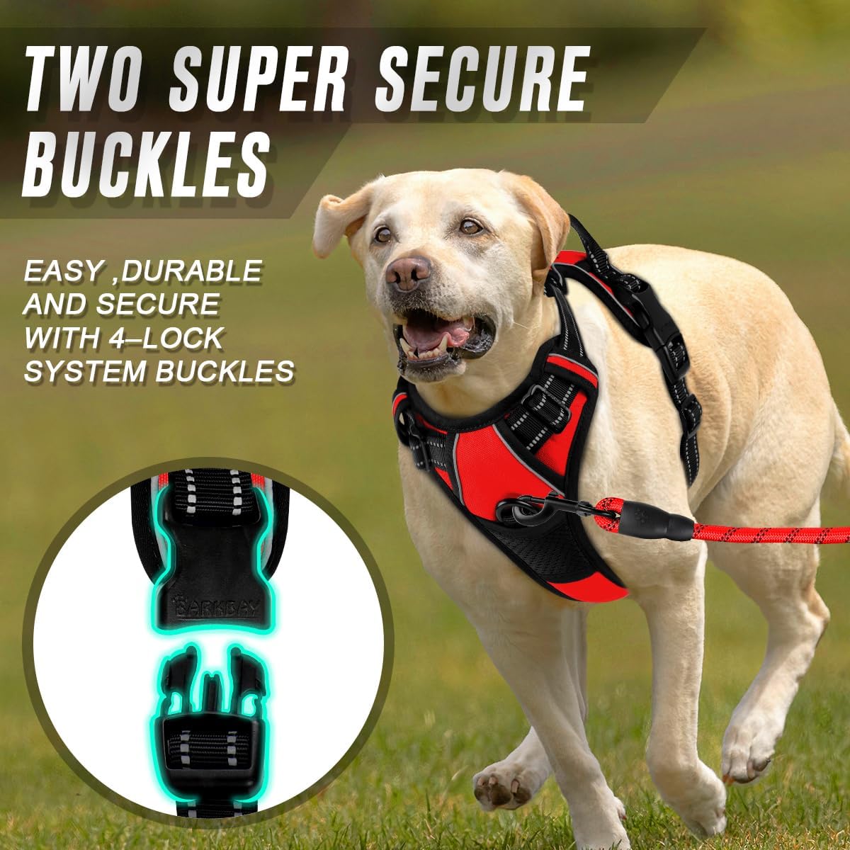 BARKBAY No Pull Dog Harness Front Clip Heavy Duty Reflective Easy Control Handle for Large Dog Walking(Red,S)