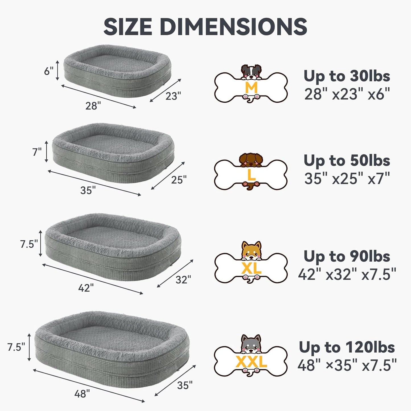 JOEJOY Orthopedic Dog Bed for Extra Large Dogs, Egg-Crate Memory Foam Pet Bed with Bolster Sides, Waterproof Lining, Removable Washable Cover & Non-Slip Bottom, Light Grey