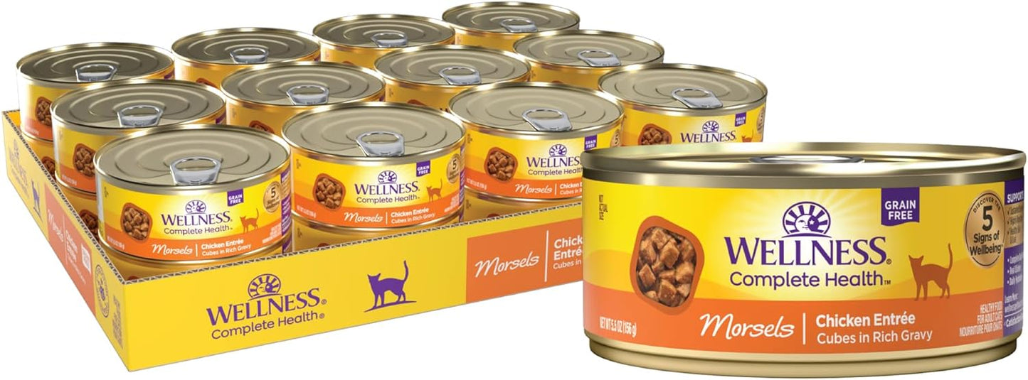 Wellness Complete Health Cubed Adult Wet Cat Food, Natural, Protein-Rich, Grain Free, 5.5 Ounce, 24 Pack, (Chicken Entrée)