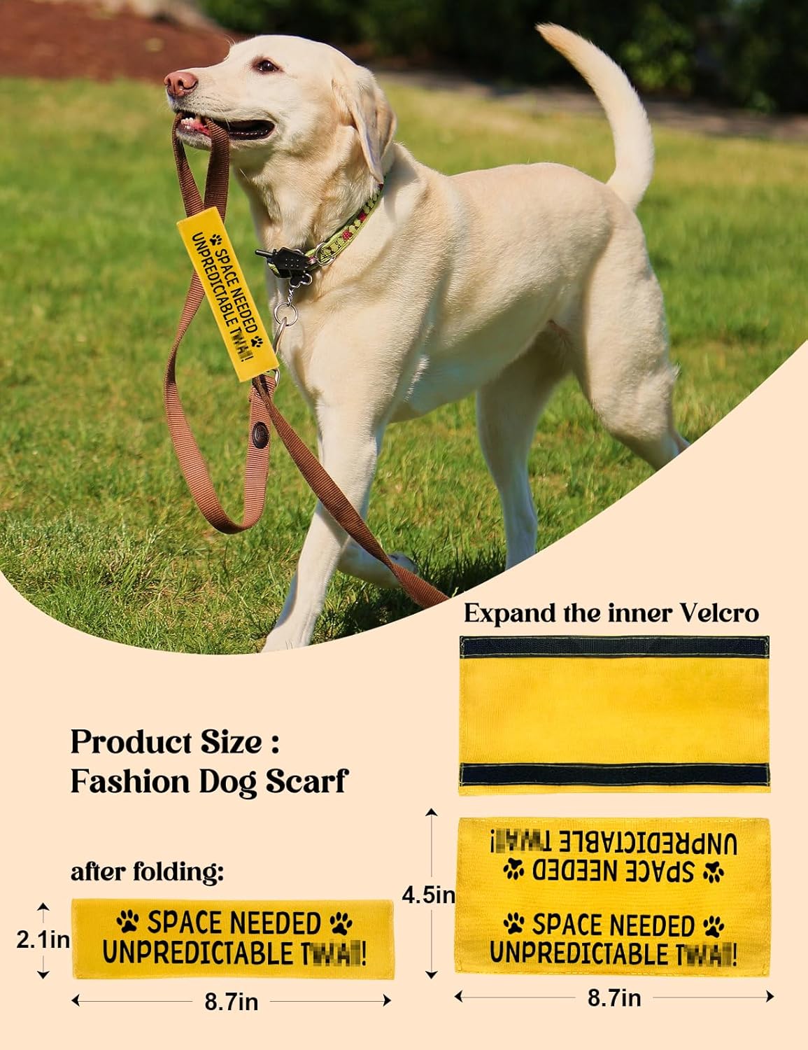 Space Needed Unpredictable Leash Sleeve, Funny Yellow Dog Leash Wrap Alert Hanging ID Patch Tag, Do Not Pet Velcro Patch, Pet Birthday Gifts for Dog Lovers Owners