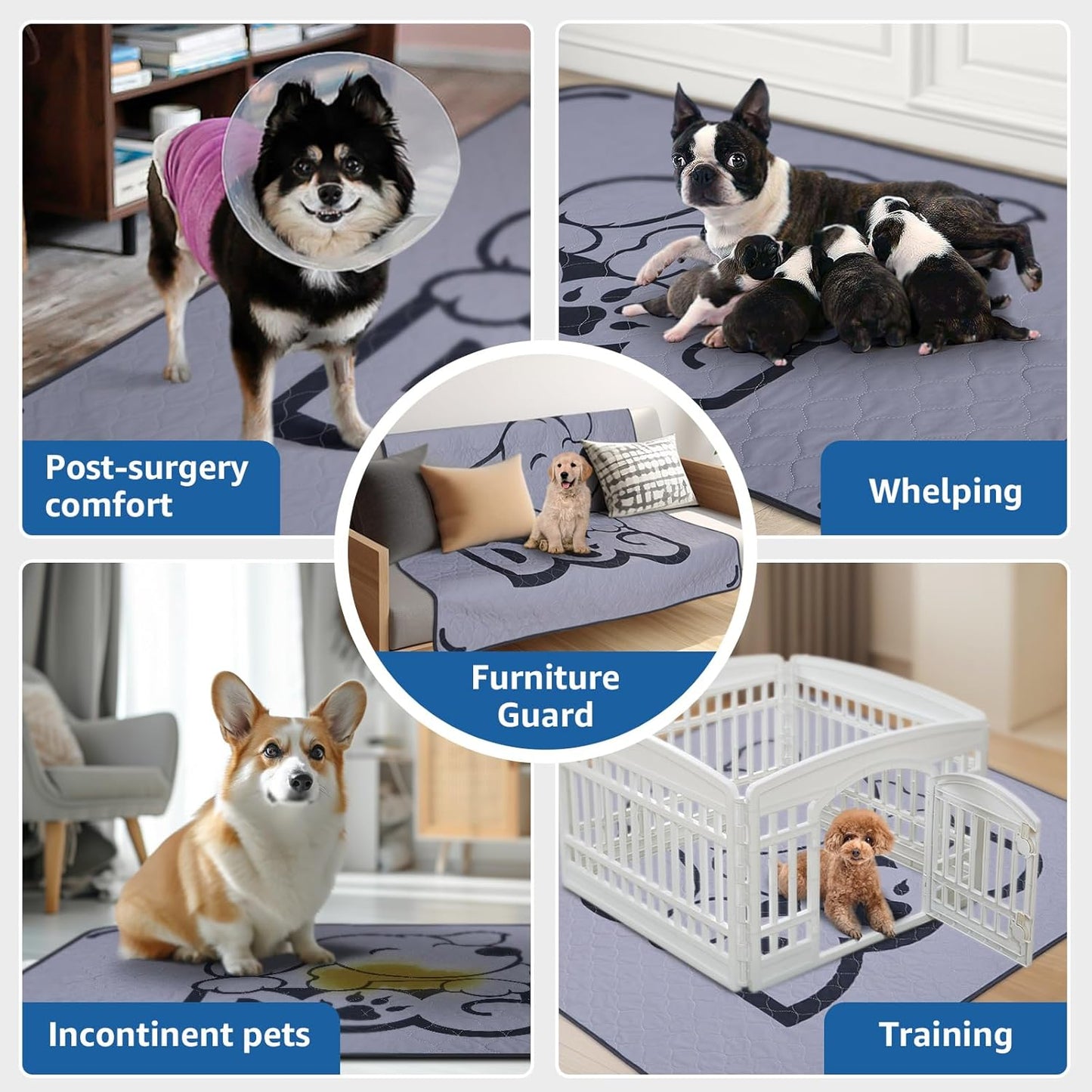 Washable Pee Pads for Dogs: 72x72 Extra Large Reusable Whelping Pads Dog Mats for Floor - Fast Absorbent Pet Training Pads , Puppy Playpen Mat for Incontinence, Housebreaking - 2PACKS