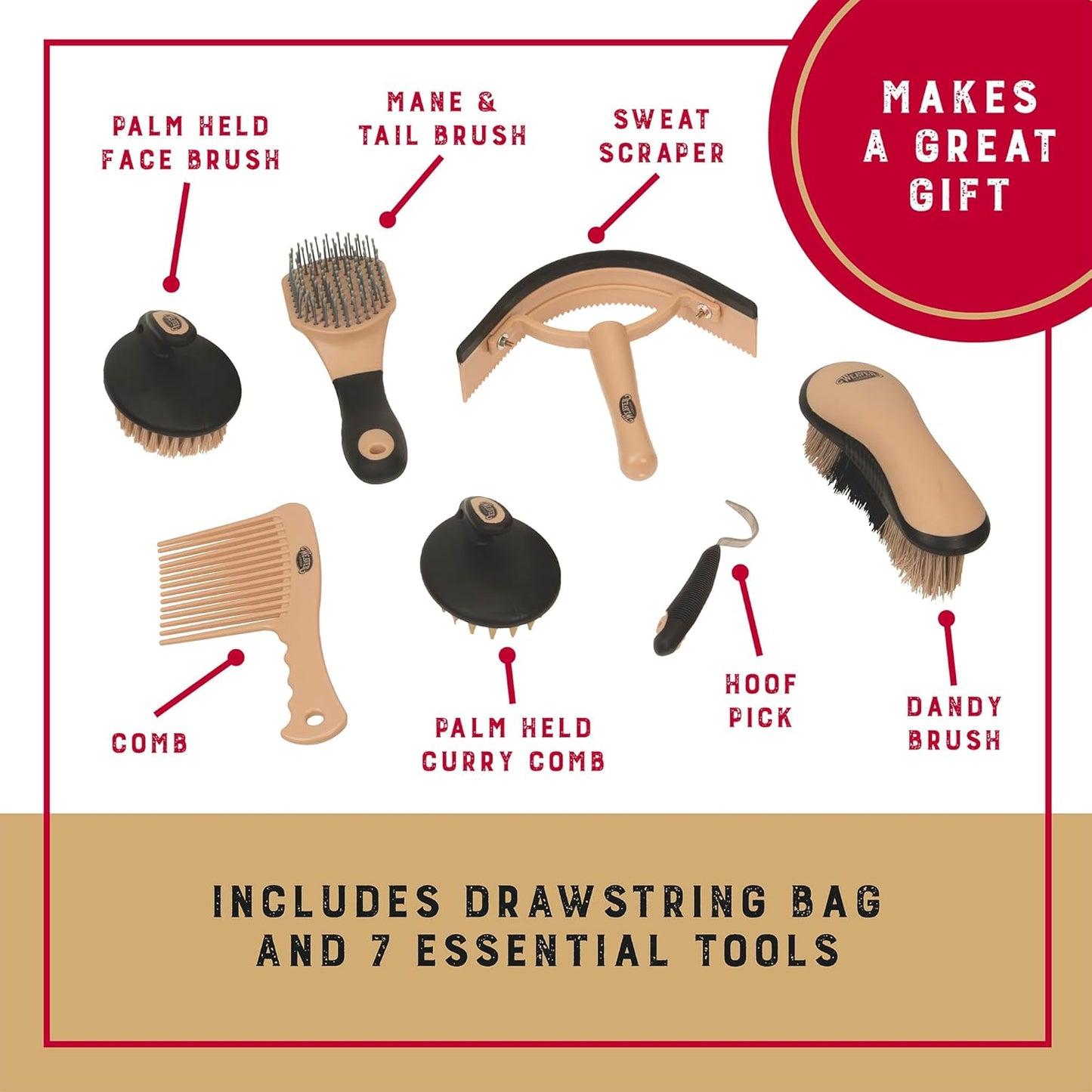 Weaver Leather Grooming Kit, Black/Beige, 65-2055-BK