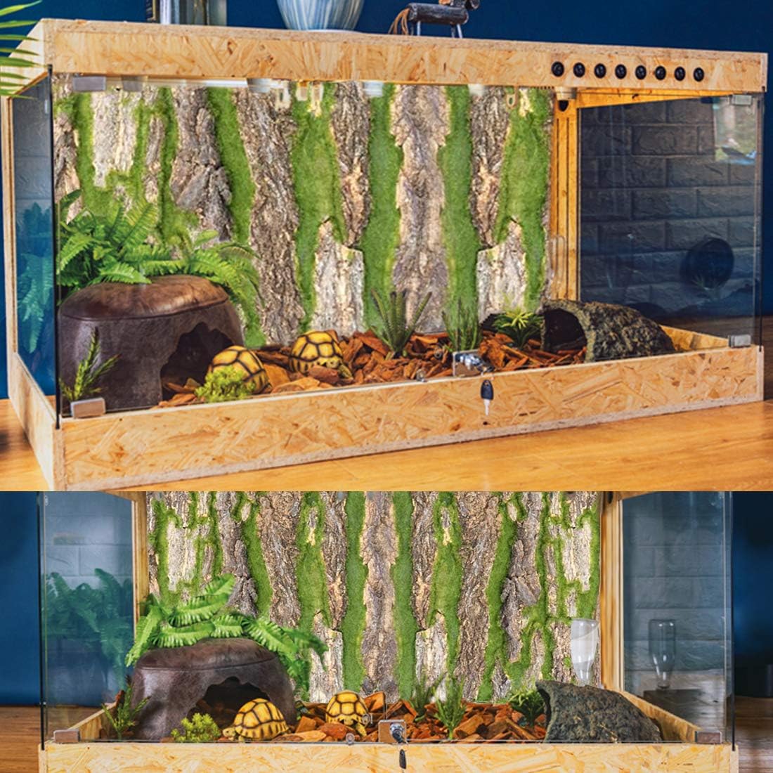 PINVNBY Cork Terrarium Background,Reptile Bark Backdrop Wall Decor and Artificial Moss for Gecko,Lizard,Tortoise,Chameleon (2 Pack)
