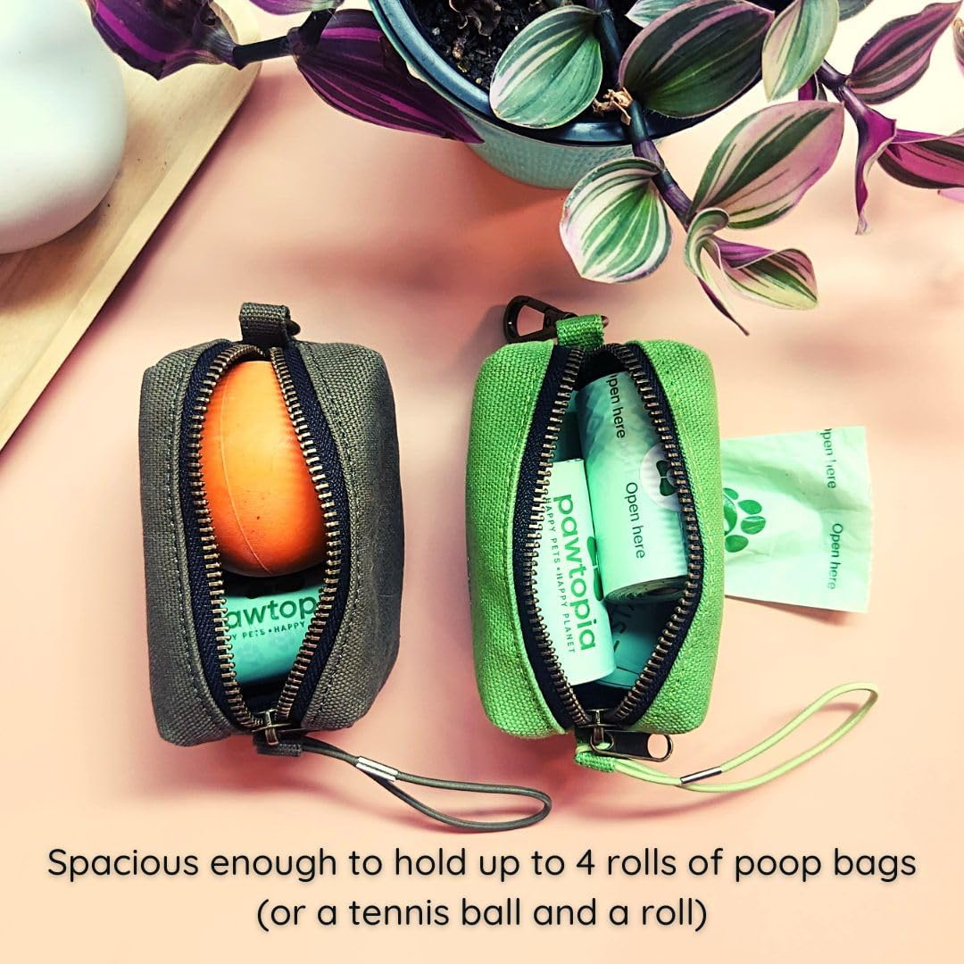 Pawtria Bundle Product of 120 Pet Waste Bags and 1 Canvas Dispenser (Pink), Vegetable Starches, Eco-friendly Dog Waste Bags, Leak proof, Easy to Open, Give Back, Fabric poop bag holder…