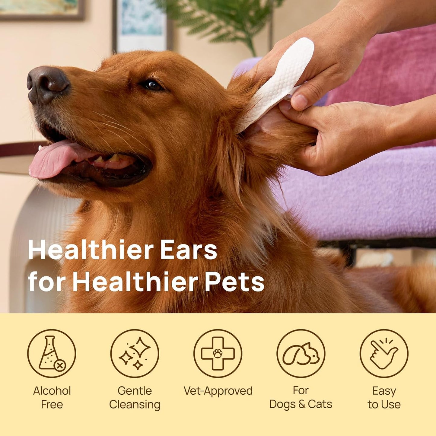 HICC PET Dog Ear Wipes Finger 100 Count Dog Ear Cleaner Wipes for Dogs & Cats, Dog Ear Infection Treatment to Relieve Ear Itching & Inflammation, Remove Ear Wax, Dirt, Smelly - Fresh Coconut Scent