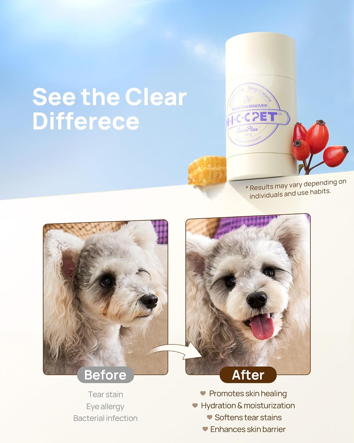 HICC PET Eye Balm for Dogs & Cats, Vet-Recommended Dog Eye Infection Treatment Gently Remove Tear Stain, Debris, Discharge, Crust - Hypoallergenic Pet Eye Cream Cleaner for Wrinkle, Face - 1.06 oz
