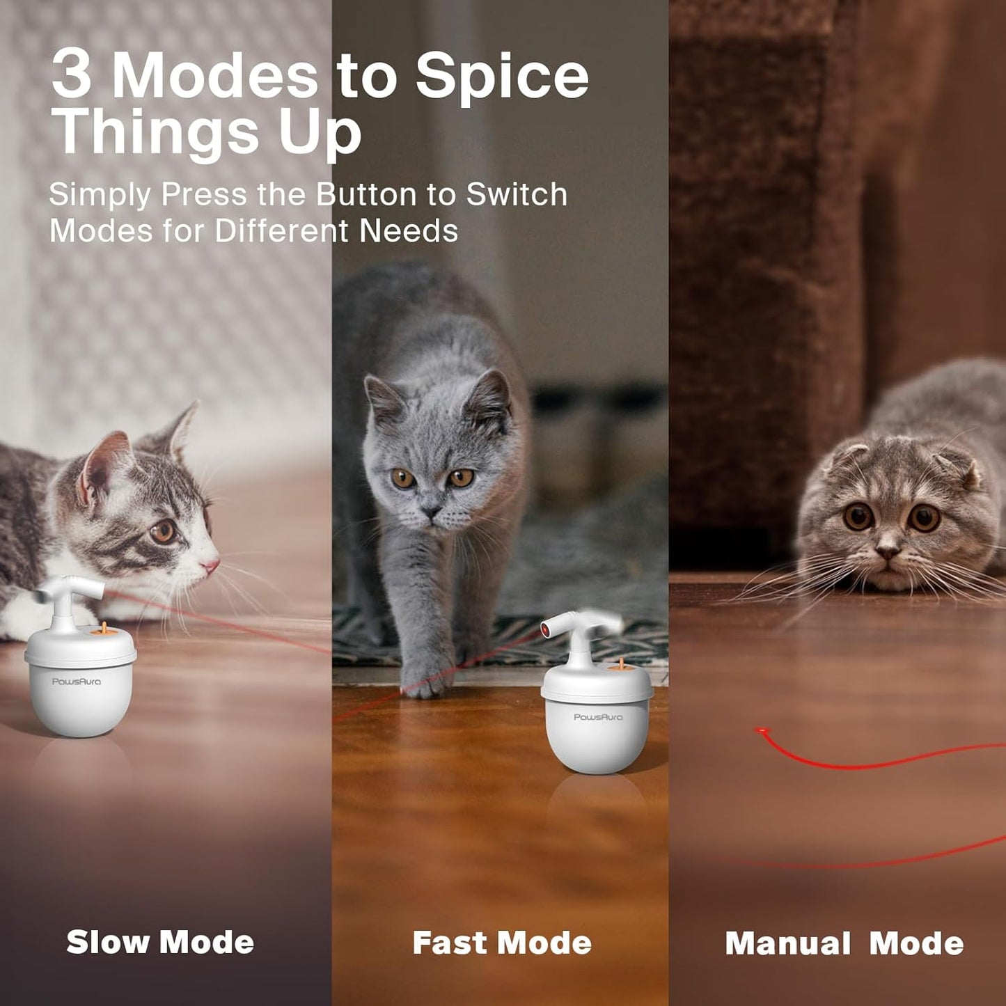 Cat Laser Toys, Automatic Cat Laser Toy Tumbler Design, Rechargeable Cat Laser Pointer 360°Irregular Rotation, 3 Modes Interactive Cat Toy for Indoor Cats of All Ages and Sizes (White)