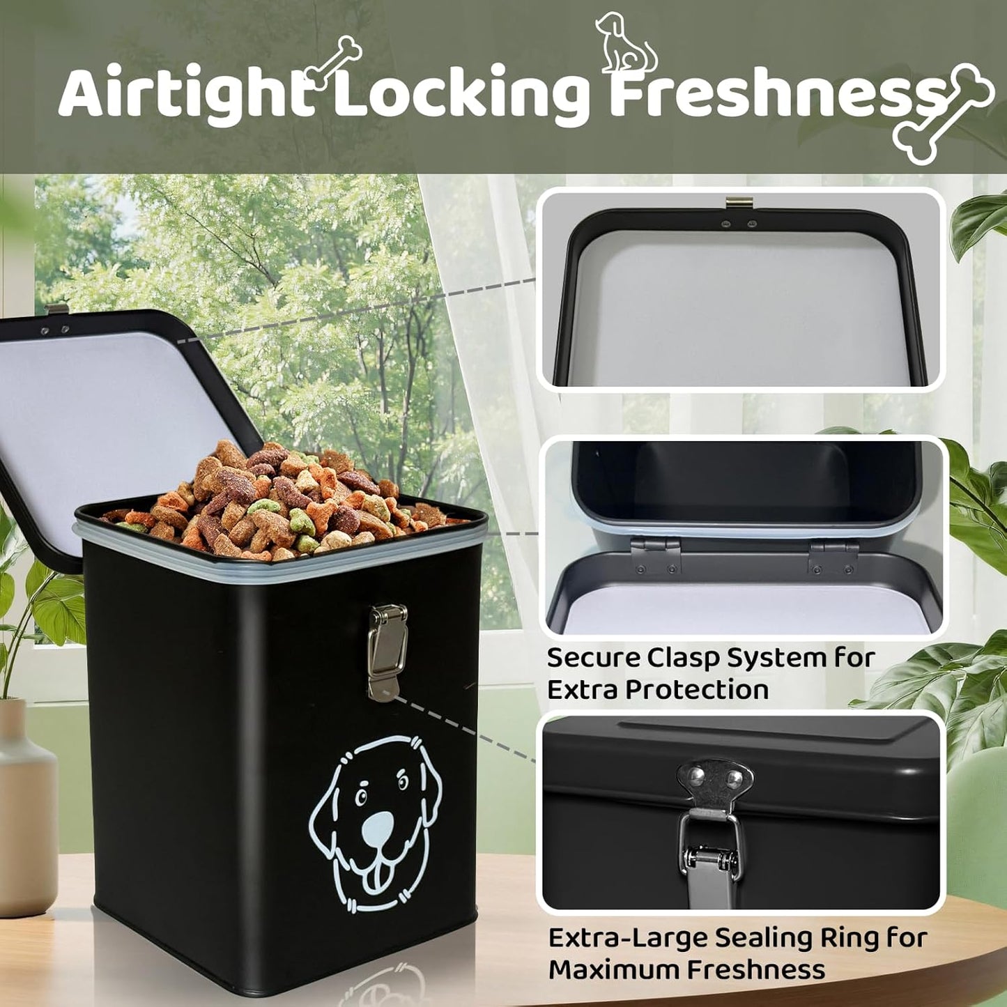Dog Food Storage Container Airtight Dog Treat Container Pet Food Storage Containers Dog Treat Jar Tinplate Dog Treat Bin White