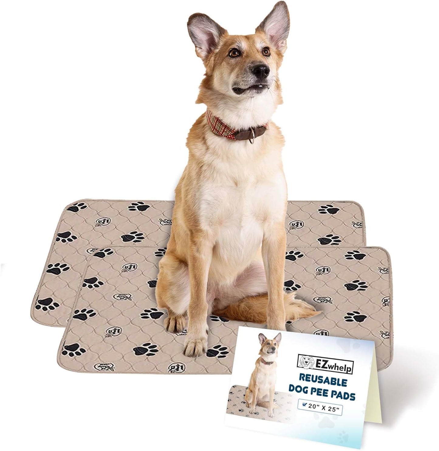EZwhelp Reusable Dog Pee Pads, Washable Waterproof Mats for Potty Training or Whelping Pads, Puppy Pad with Rounded Corners, 20x25 Inch, 2 Pack