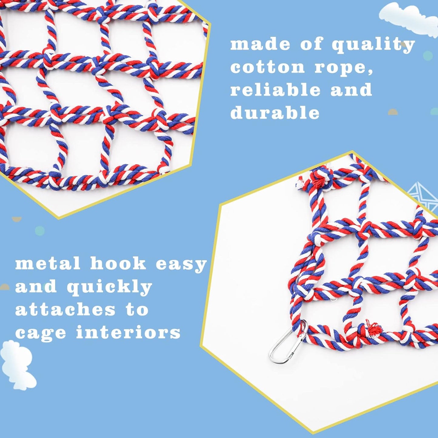2 Pack Colorful Bird Rope Net, Pet Hanging Hammock, Rat Climbing Ladder Bridge Toys, Cage Decor Accessories for Small Animals Parakeets Cockatiels Hamster Ferret Lovebirds Guinea Pig- 11 × 8 inch