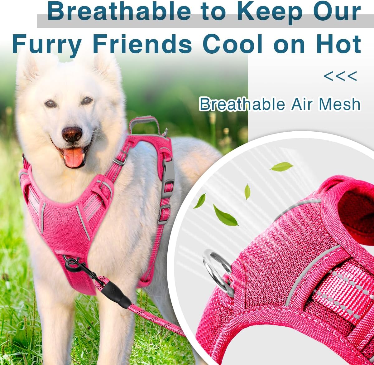 BARKBAY Dog Harness No Pull with ID Tag Pocket - Heavy Duty, Reflective, Easy Control for Large Dogs(Pink,S)