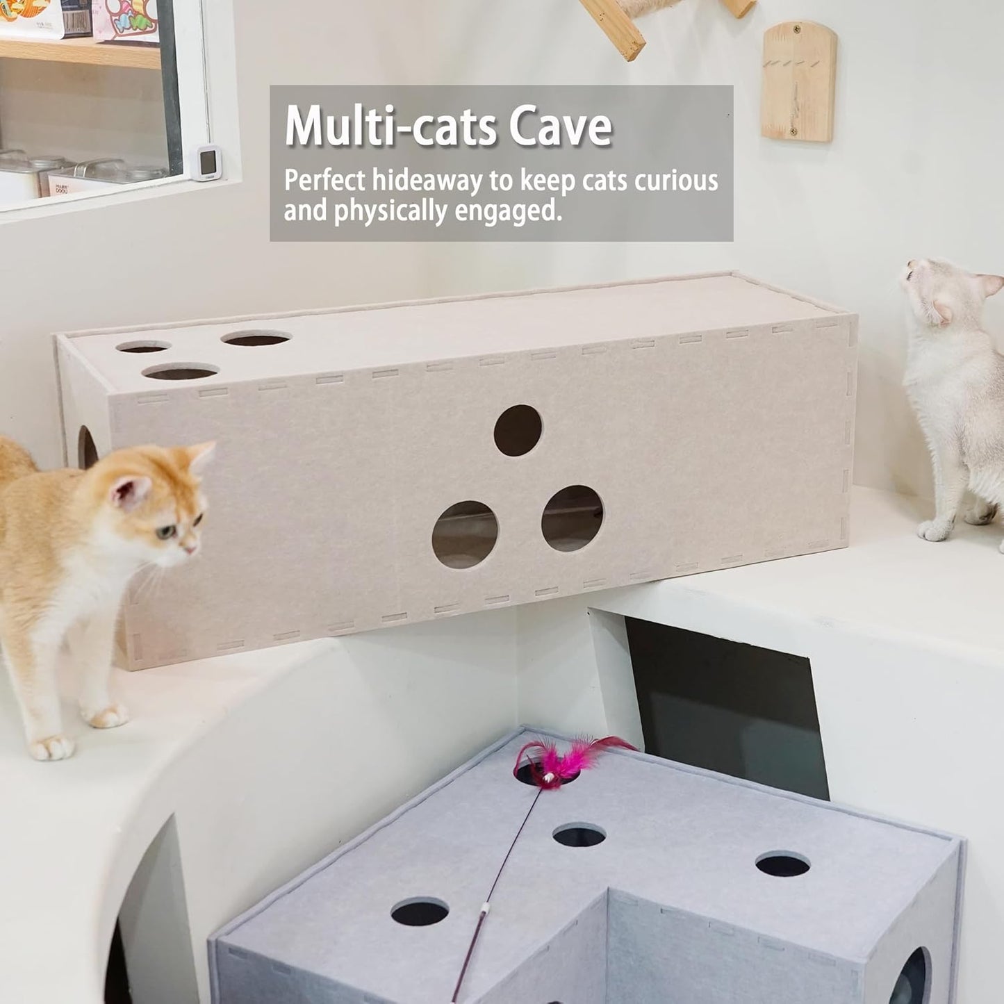 PETKARAY Cat Tunnel, Original Cat Hideaway Cave for Indoor Cats, Large Kitten Play Tubes and Tunnels, Soft Felt Cat Toy with Interactive Peek Hole