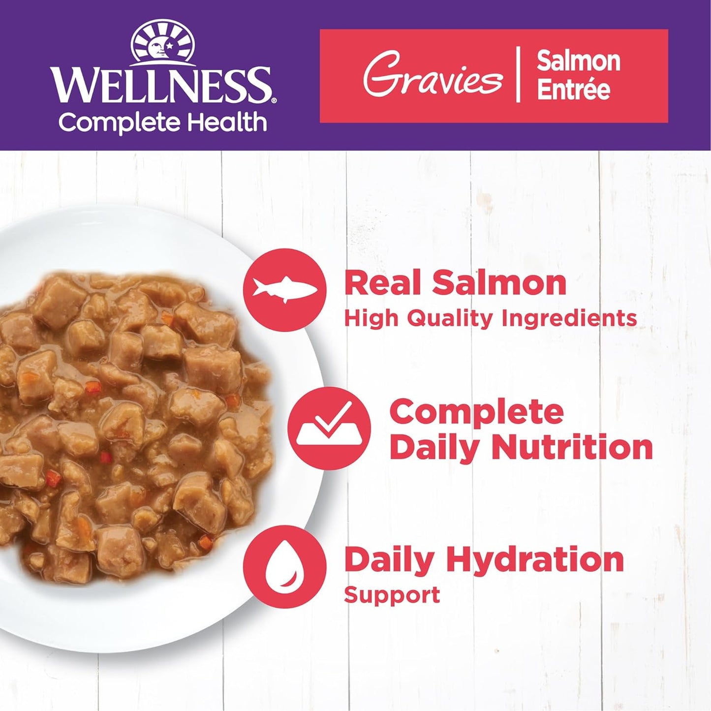 Wellness Complete Health Gravy Adult Wet Cat Food, Natural, Protein-Rich, Grain Free, 5.5 Ounce, 12 Pack, (Salmon Entree)