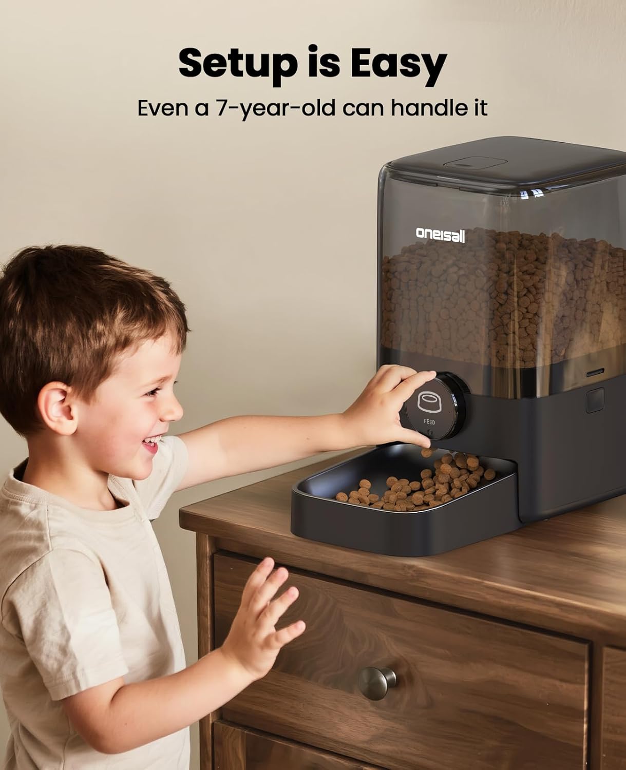 oneisall Automatic Cat Feeder for Large Kibble and Snacks, 20 Cups/5L Timed Pet Feeder for Cats Indoor, Programmable Dry Food Dispenser (Black)
