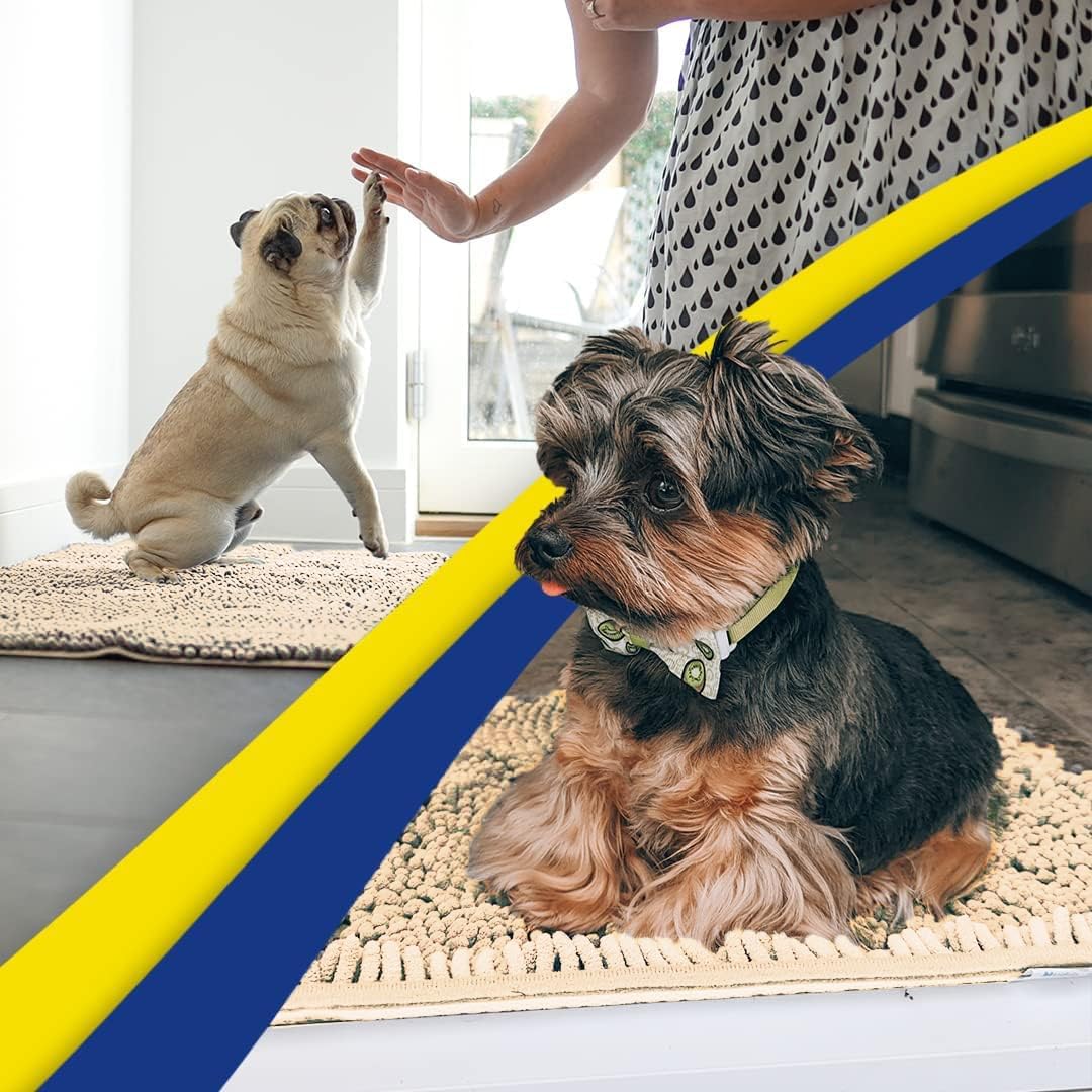 Muddy Mat® Original Dog Door Mat for Muddy Paws, Super Absorbent Microfiber, Non-Slip Washable Pet Rug, Quick Dry Chenille Entryway Carpet, Machine Washable Indoor Outdoor mat, Beige 24"x96"
