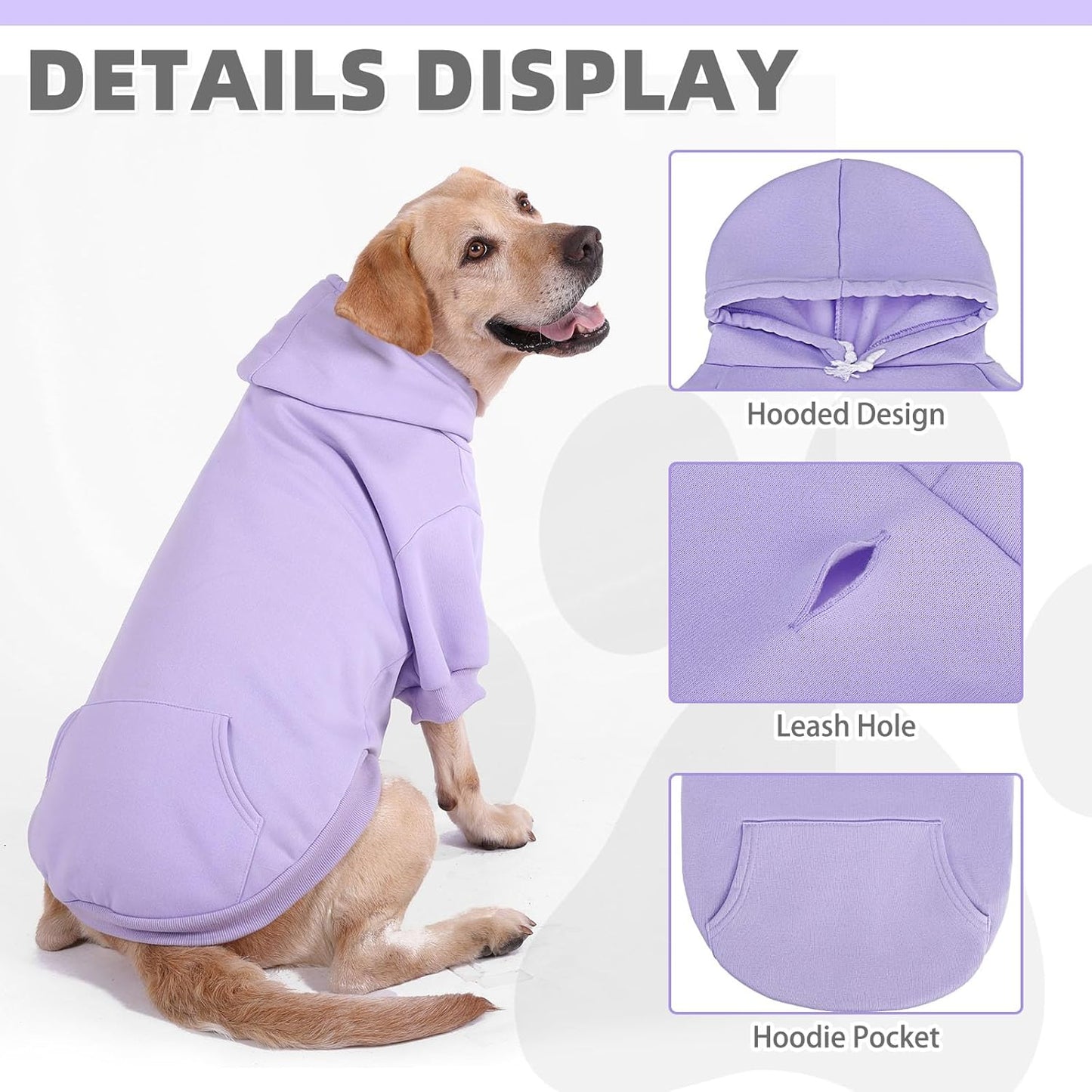 KOOLTAIL Basic Dog Hoodie - Soft & Warm Dog Hoodie Sweater with Leash Hole and Pocket, Pet Winter Coat, Cold Weather Clothes Sweatshirt for Small Medium Large Dogs Puppy Cat Boys Girls Lavender