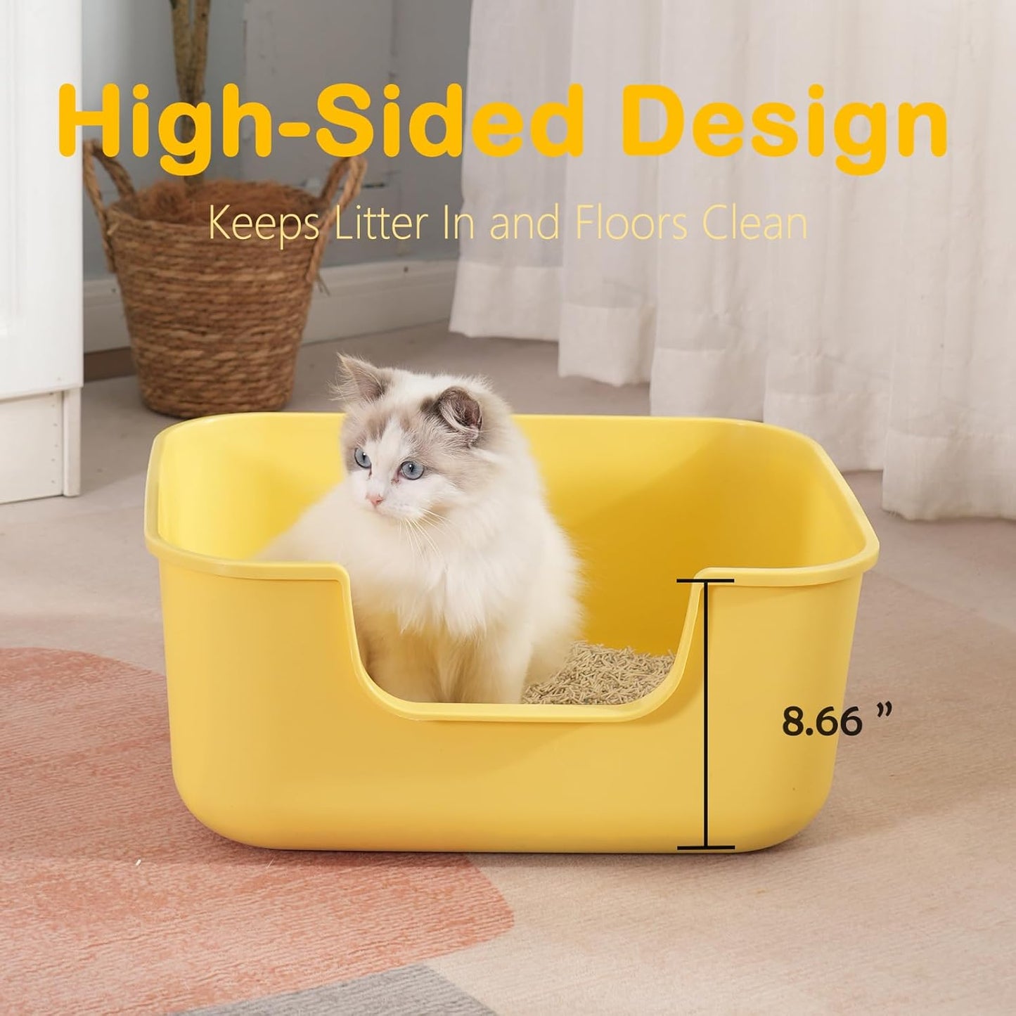 Large Cat Litter Box with High Sides,Cat Boxes for Indoor Cats,Cat Litter Pan for Kitty,Litter Box with Low Entry,Easy to Clean,Anti-Splashing (Green)