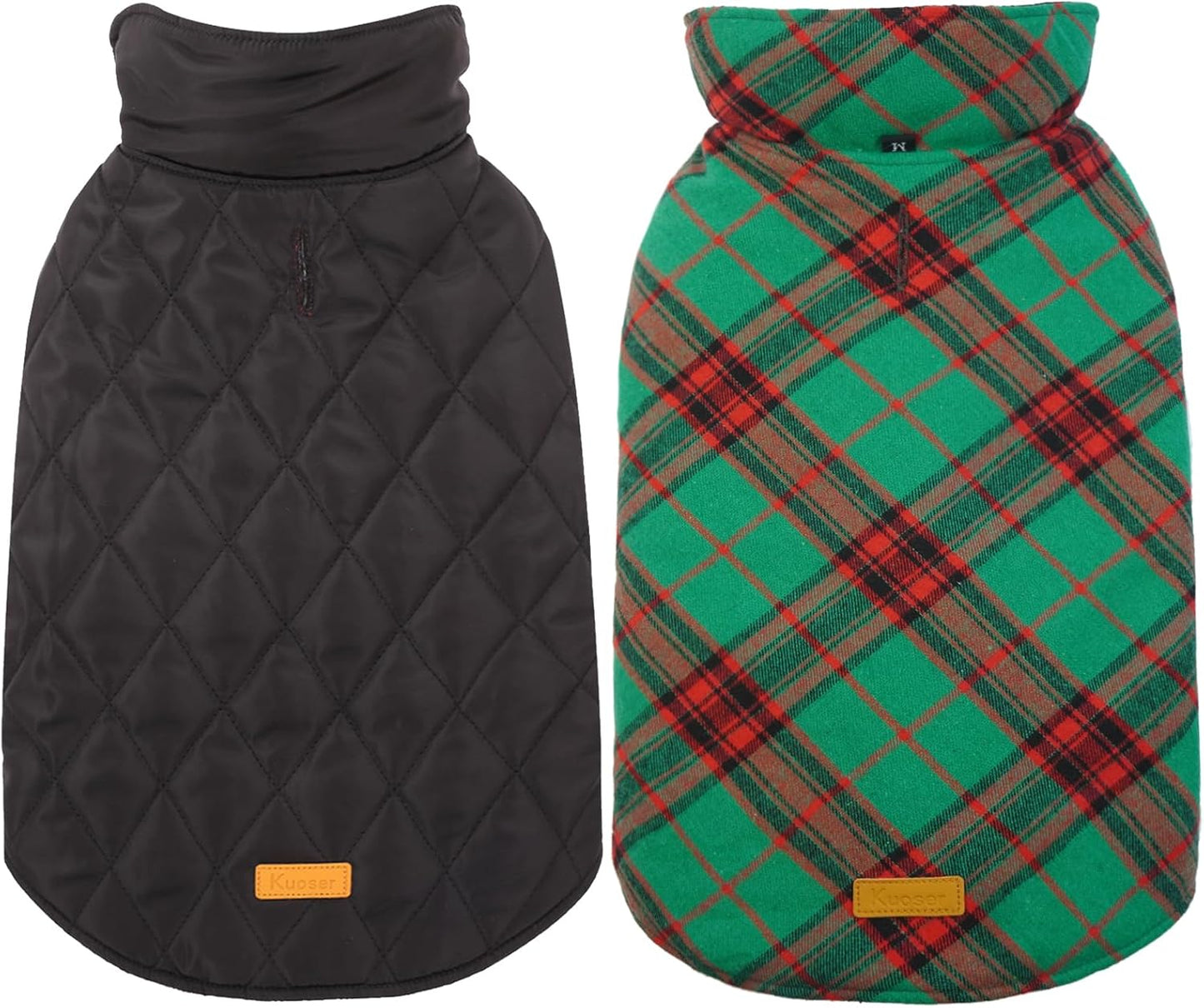 Kuoser Warm Dog Coat, Waterproof Dog Jacket for Extra Large Dogs, Adjustable Durable XL Doggie Winter Coat Reversible Cozy Puppy Cold Weather Apparel from Small to Large Breed, Christmas Green XL
