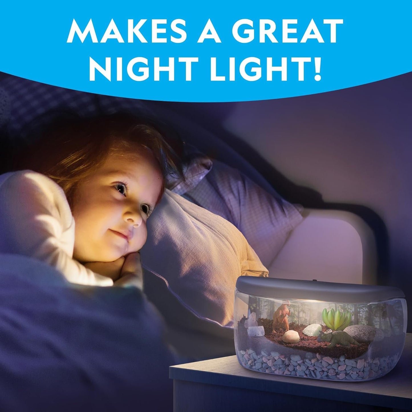 NATIONAL GEOGRAPHIC Light Up Terrarium Kit for Kids - Build a Dinosaur Habitat with Real Plants & Gemstones, Science Kit Gift for Boys & Girls, Dinosaur Toys for Kids (Amazon Exclusive)