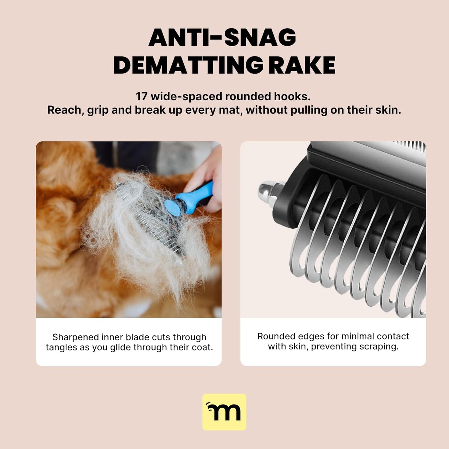 MalsiPree Dog Brush - Large, Orange - 2-in-1 Deshedding Tool & Undercoat Rake, Dog Undercoat Brush - Gentle Dematting Comb & Pet Hair Removal Tool - Smooth-Edge Design & Grooming Comb