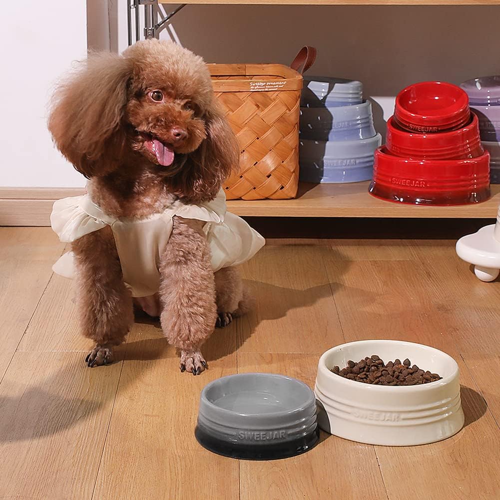 Sweejar Gradient Dog Bowl, Ceramic Dog Food Dish for Medium Dogs and Cat, Porcelain Pet Bowl for Food and Water 18 oz (Beige)