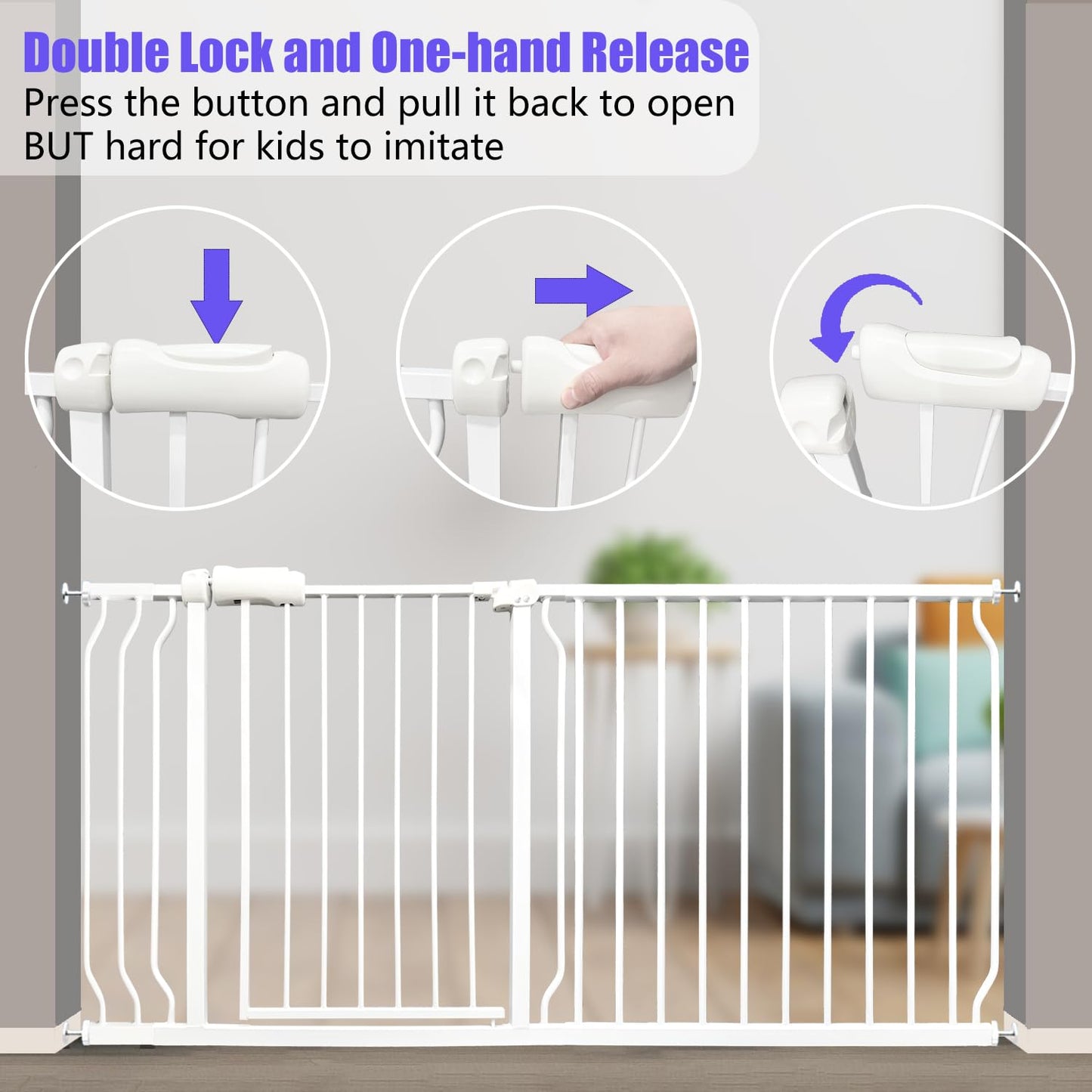 Walk Through Baby & Dog Gate 29-34 Inch, Pressure Mounted No Drilling, Indoor Safety Gate for Stairs & Doorways, Metal Design for Kids and Pets, White