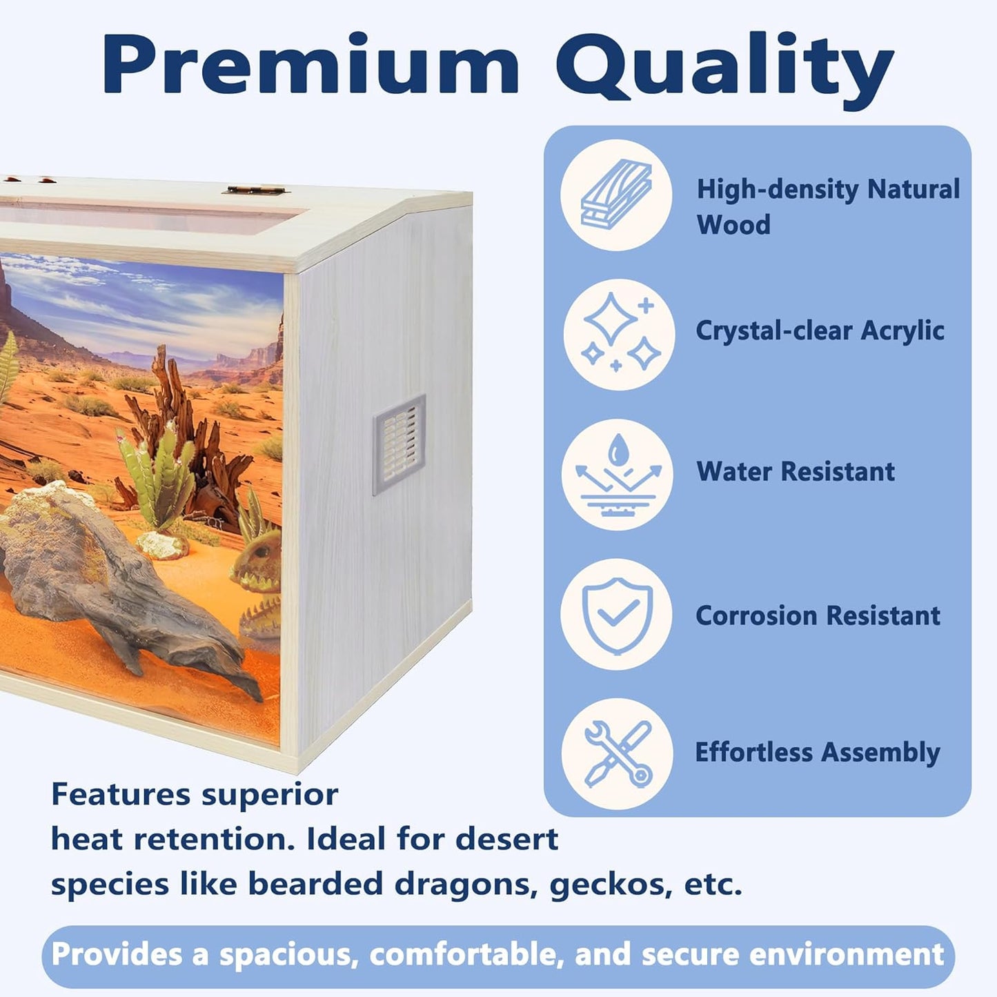 Prolee 63 Gallon Bearded Dragon Tank,Wooden Reptile Tank and Lizard Tank, Large Bearded Dragon Enclosure with Built-in Lamp Fixture, Snake Tank (40" L X 19.5" W X19.5 H)