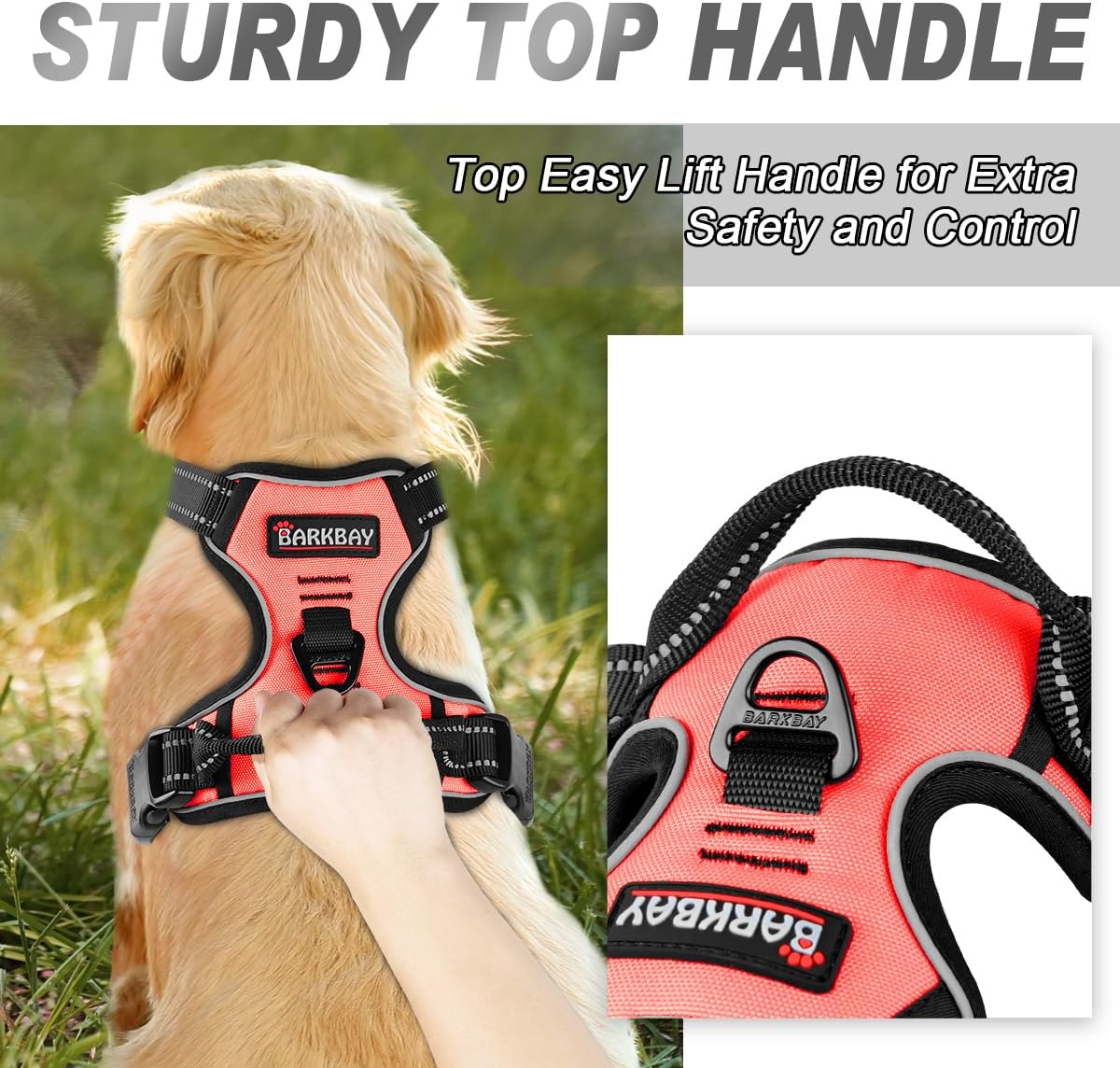 BARKBAY No Pull Dog Harness Front Clip Heavy Duty Reflective Easy Control Handle for Large Dog Walking(Light Pink,L)