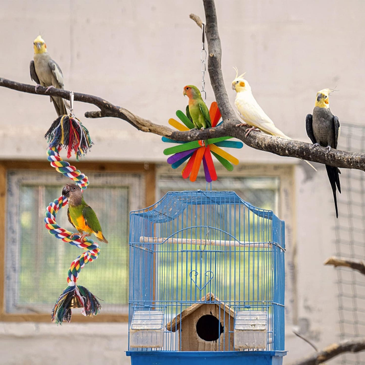 RLRICH 6 Pack Bird Colorful Chewing Toys Parrot Foraging Shredder Toys Shred Hanging Foraging Toys,Comfy Perch Parakeet Toys for Rope Bungee Bird Toy
