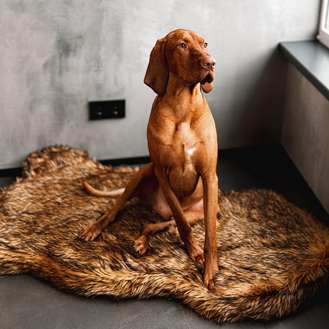 IHAPPYDOG Luxury Faux Fur Orthopedic Dog Bed, Memory Foam Dog Bed for Small, Medium, Large and XL Pets, Fluffy Pet Bed with Waterproof and Washable Cover (Brown, 50"x30")