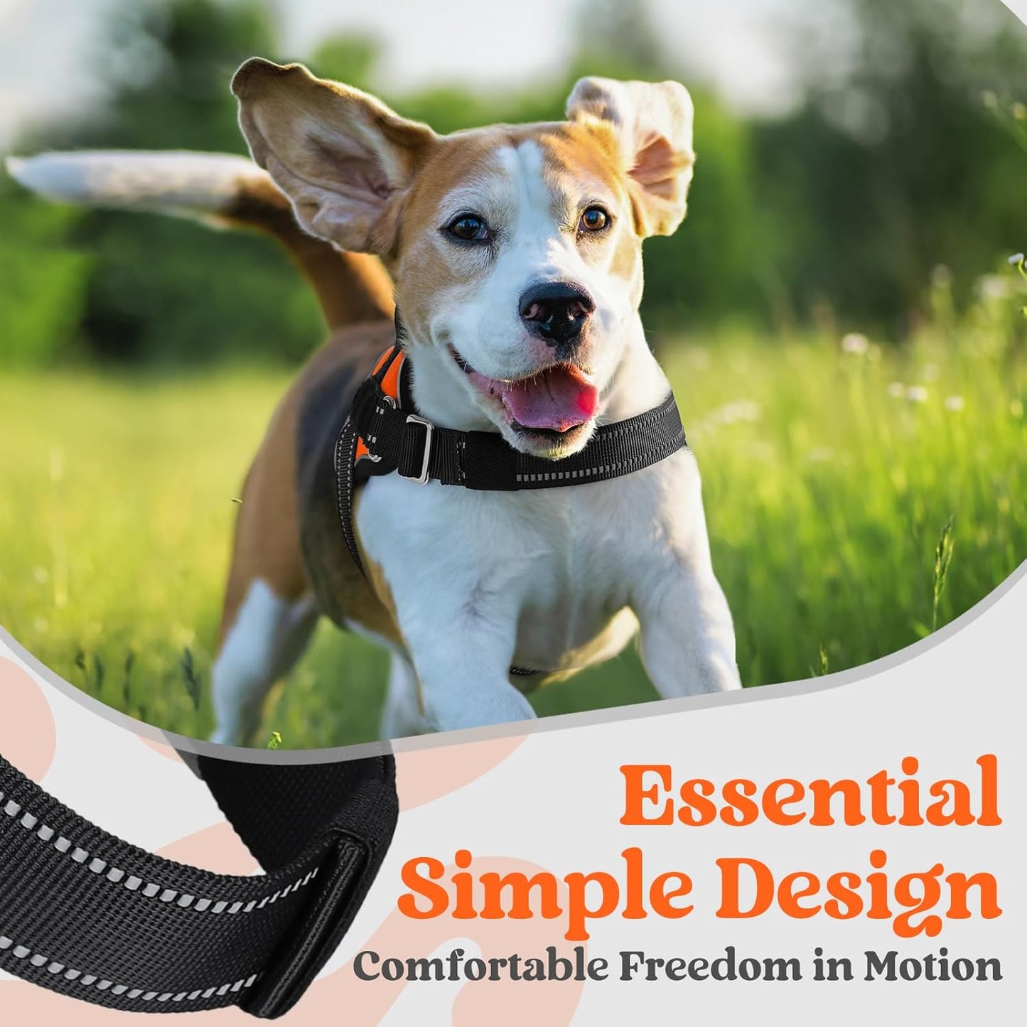 rabbitgoo Dog Harness Medium Sized, Easy On Pet Vest with One Buckle, No Pull Adjustable Service Harness with D-Ring & Handle, Reflective for Safety Walking, Training, Orange, M