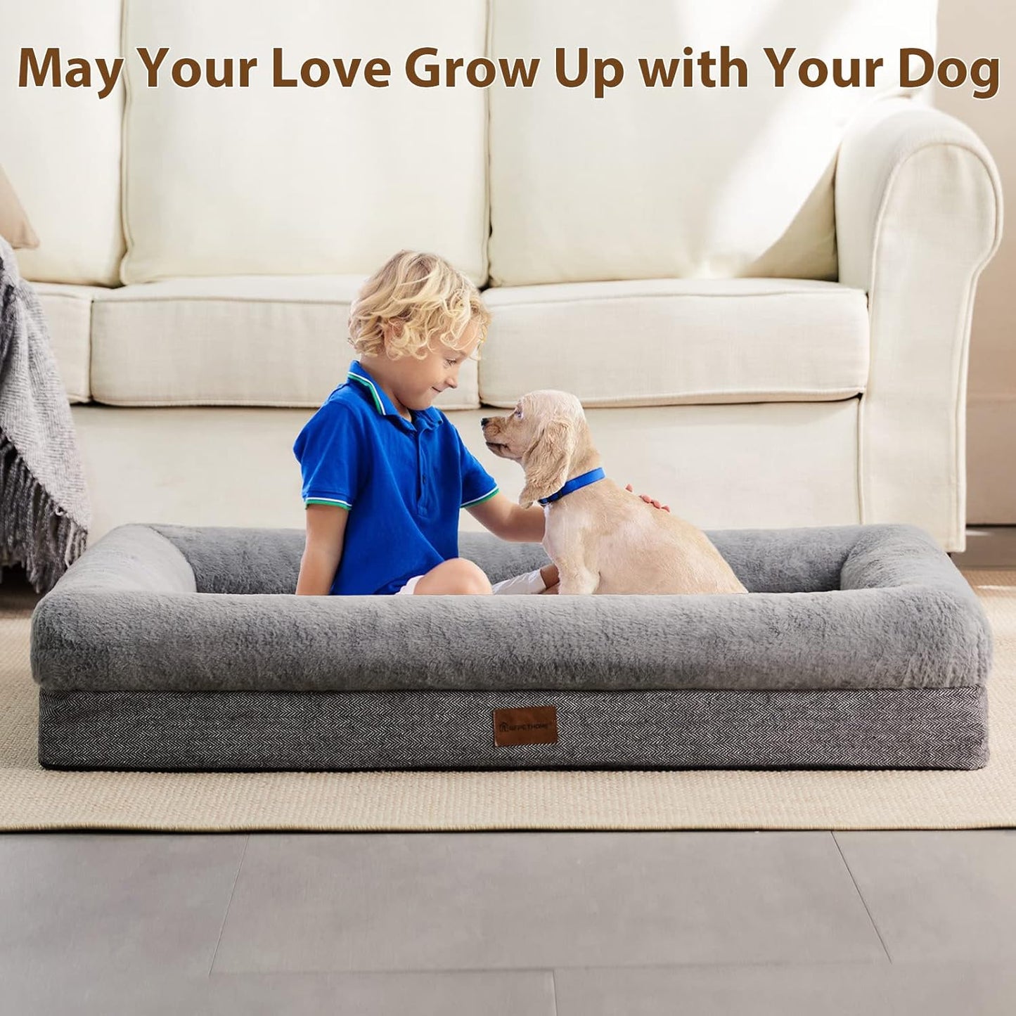 BFPETHOME Orthopedic Dog Bed for Large Sized Dogs – Washable Dog Couch Bed with Bolster Sides, Removable Waterproof Cover, Non-Slip Base, Comfortable Pet Bed for Better Sleeping