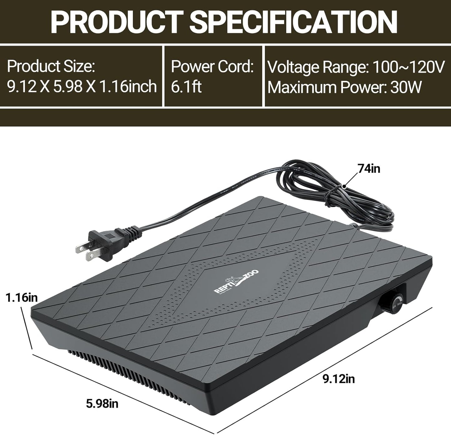 REPTI ZOO Reptile Heat Panel Adjustable Temperature Reptile Heating Plate, Non-Light Heating Solution with Expanded Heating Range for Hermit Crabs/Leopard Geckos/Turtles/Snakes/Lizards