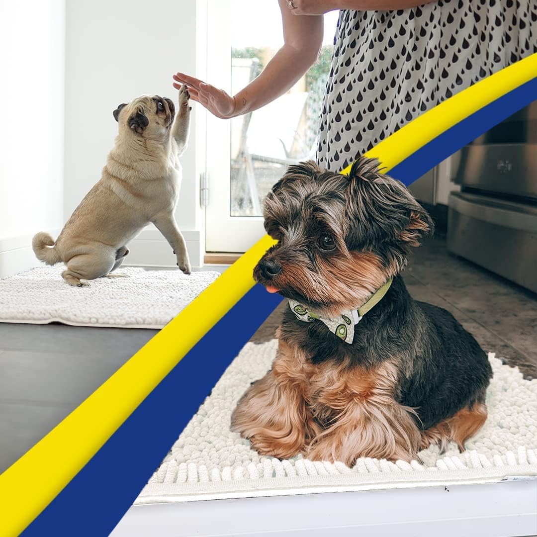 Muddy Mat® AS-SEEN-ON-TV Highly Absorbent Microfiber Door Mat and Pet Rug, Non Slip Thick Washable Area and Bath Mat Soft Chenille for Kitchen Bathroom Bedroom Indoor and Outdoor - White 36" x 120"